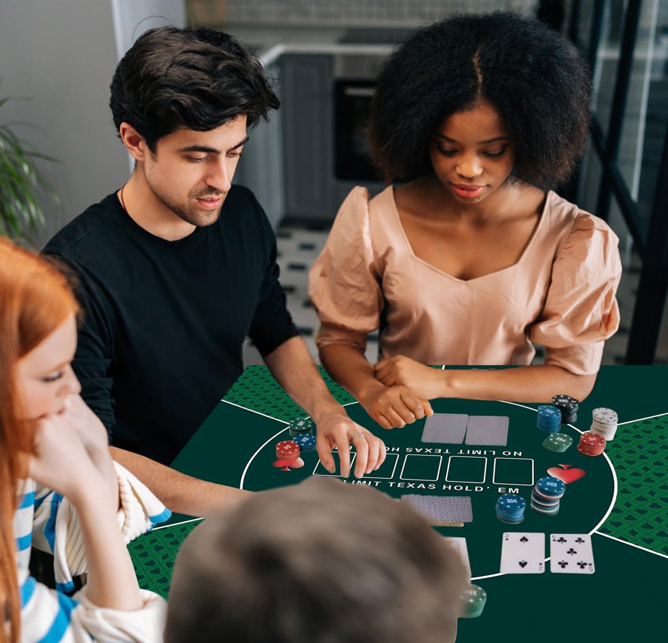 100/120/140/160cm Square Poker Mat Texas Hold'em Poker Rubber Mat Topper for Tables Folding Portable Poker Table Top Poker Layoutw for Poker Games Blackjack Casino.(Green 160 * 160CM)