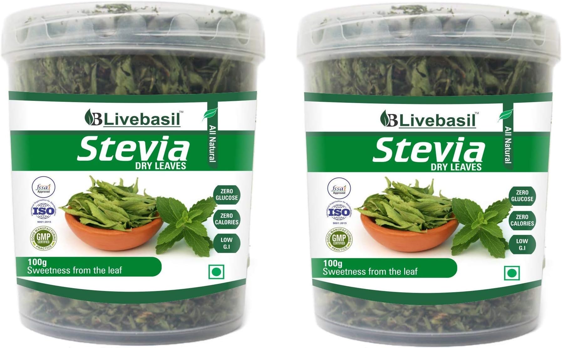 Livebasil Overseas Dry Stevia Leaf (Madhu Tulsi) Sugarfree Stevia Leaves - Natural Sugar-Free Sweetener - 100Gm (Pack Of 2)