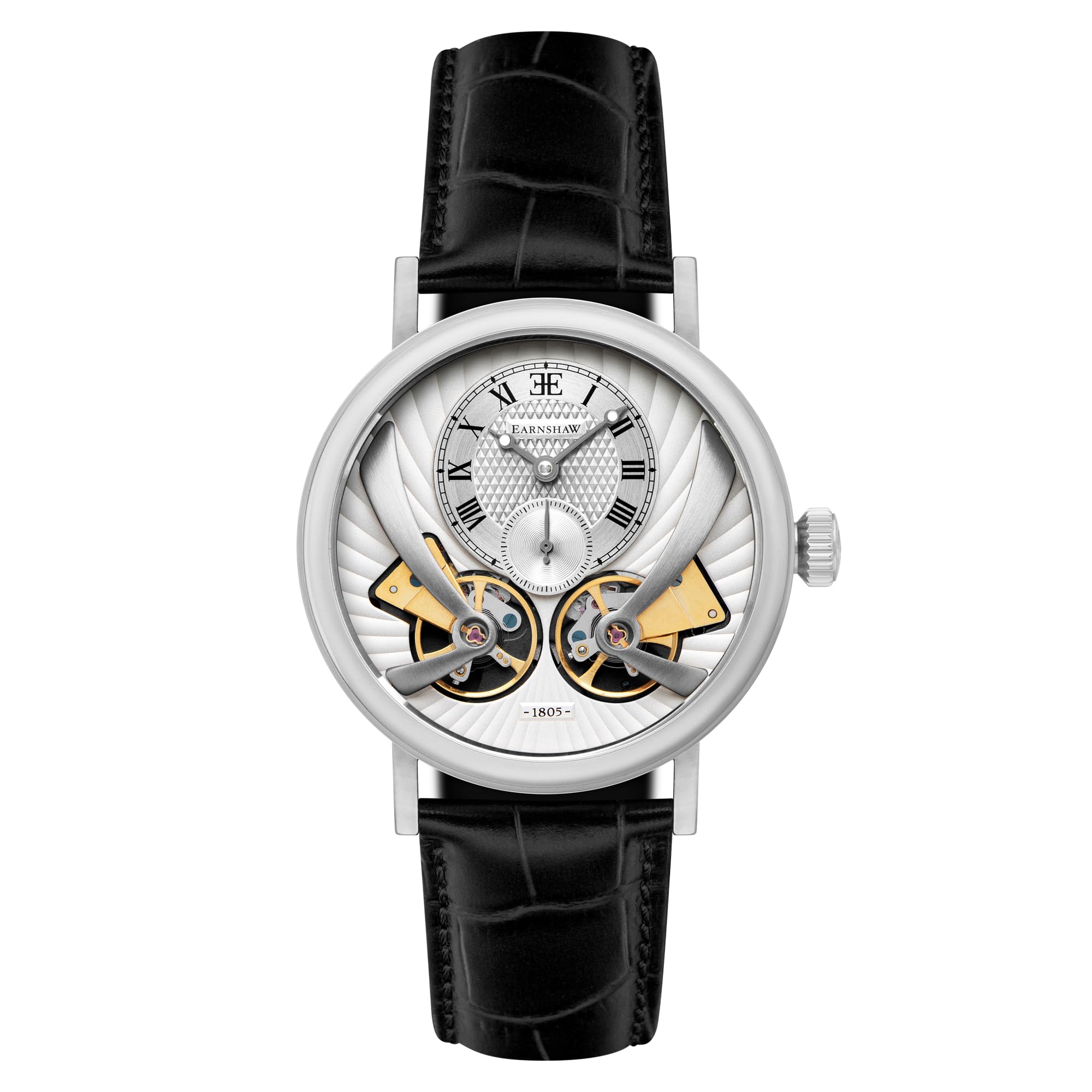 Thomas EarnshawBeaufort Men's Watch – Automatic Open-Heart Movement, 43mm Stainless Steel Case, Leather Strap, Water Resistant 50m, ES-8059