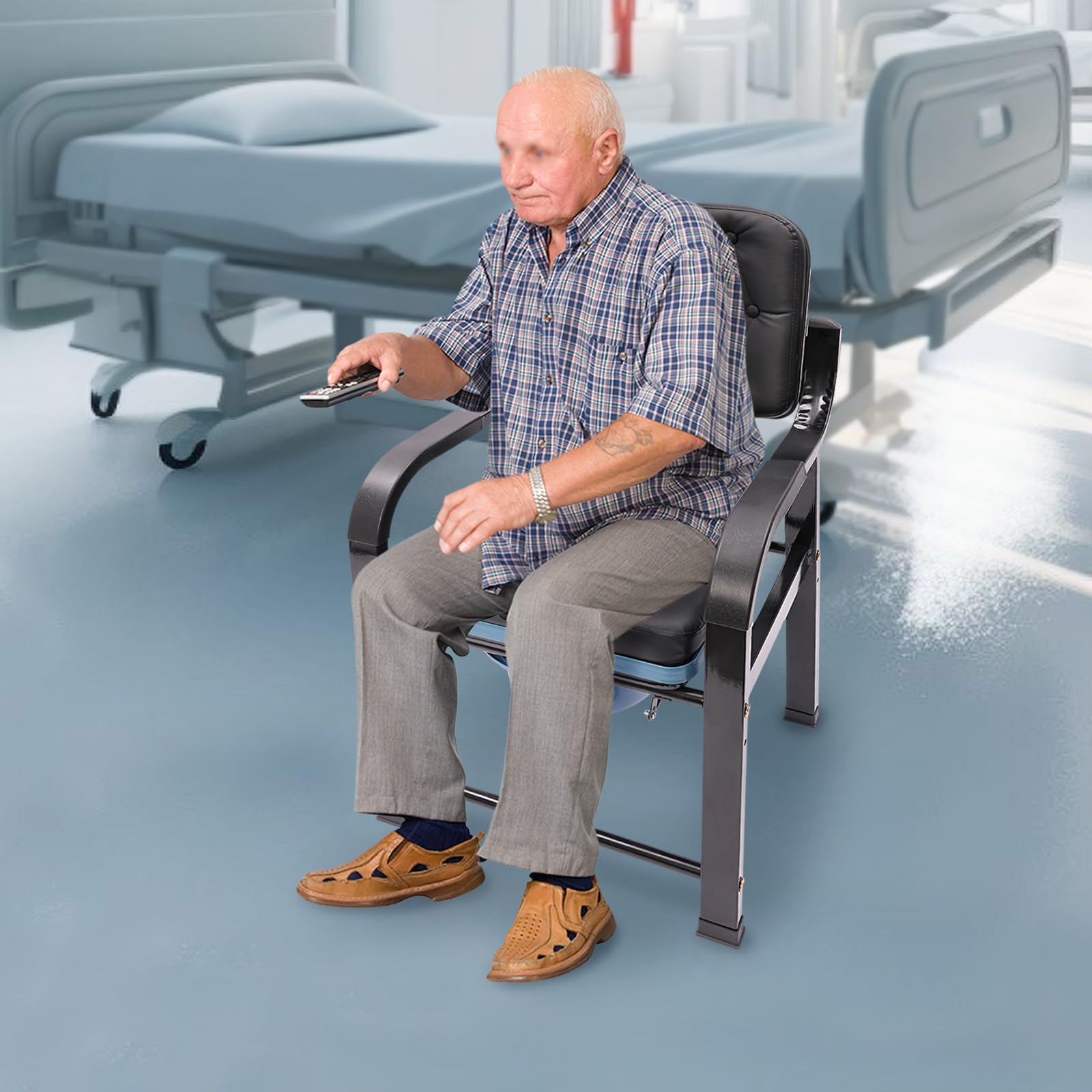 Bedside Commode Toilet Chair, 3 in 1 Commode Chair for Toilet with Arms, Portable Toilet Heavy Duty Shower Chair Bed Side Commode for Elderly Adults and Disabled, Load 551 lbs