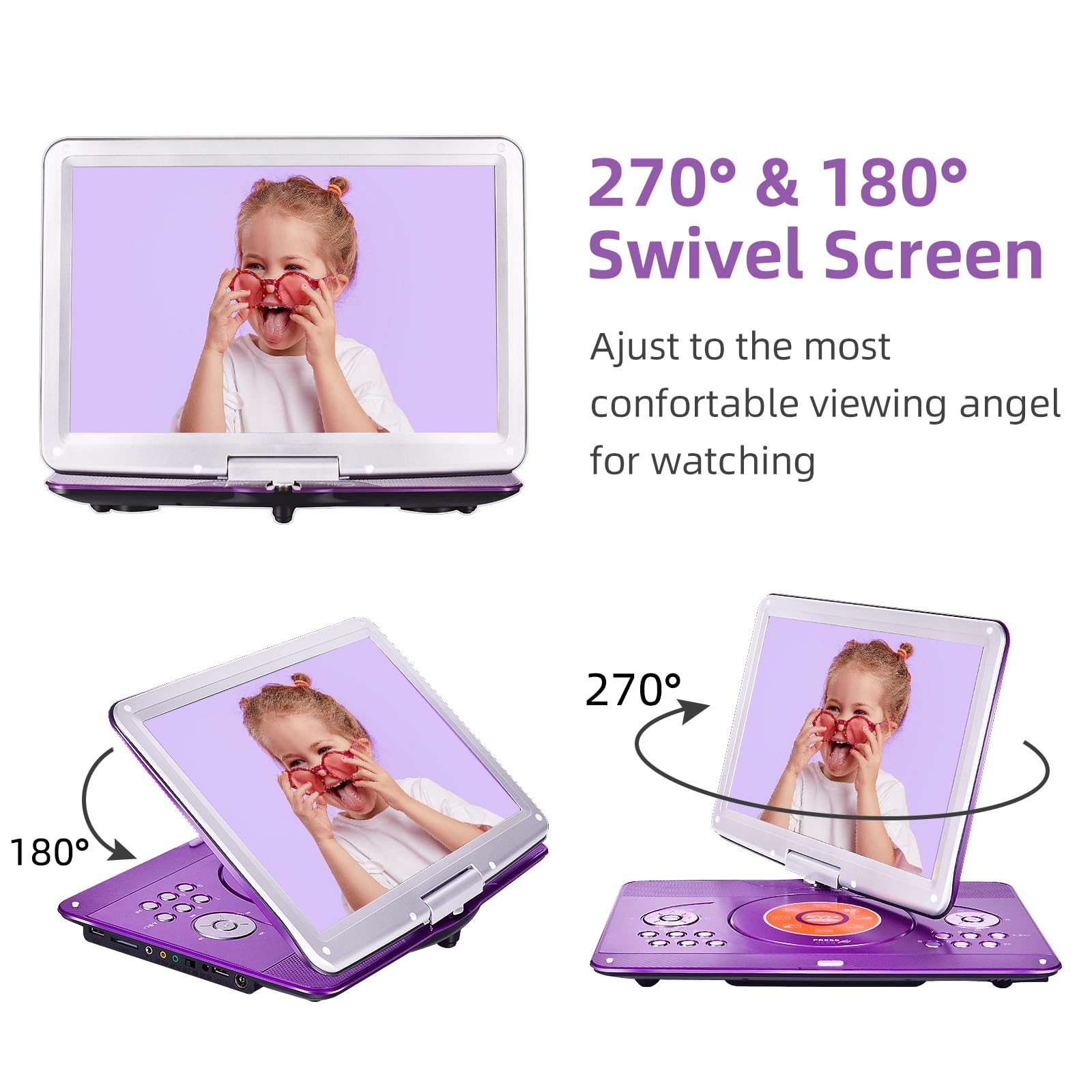 Lettore DVD portatile da 16,9 pollici con schermo HD girevole da 14,1 pollici, lettore DVD per bambini portatile con batteria ricaricabile da 6 ore da 5000 mAh, aggiornato, sincronizzazione TV,