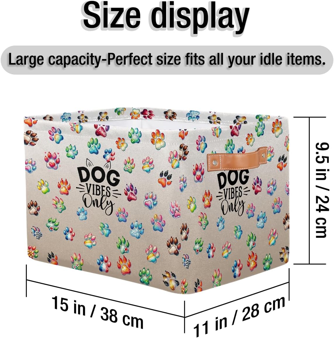 Small Storage Basket With Handles Kids Toy Pretty Paw Animals Storage Bins Collapsible Fabric Cube Storage Organizer Hamper for Nursery Living Room Bedroom Shelves Clothes Toy Box Gifts