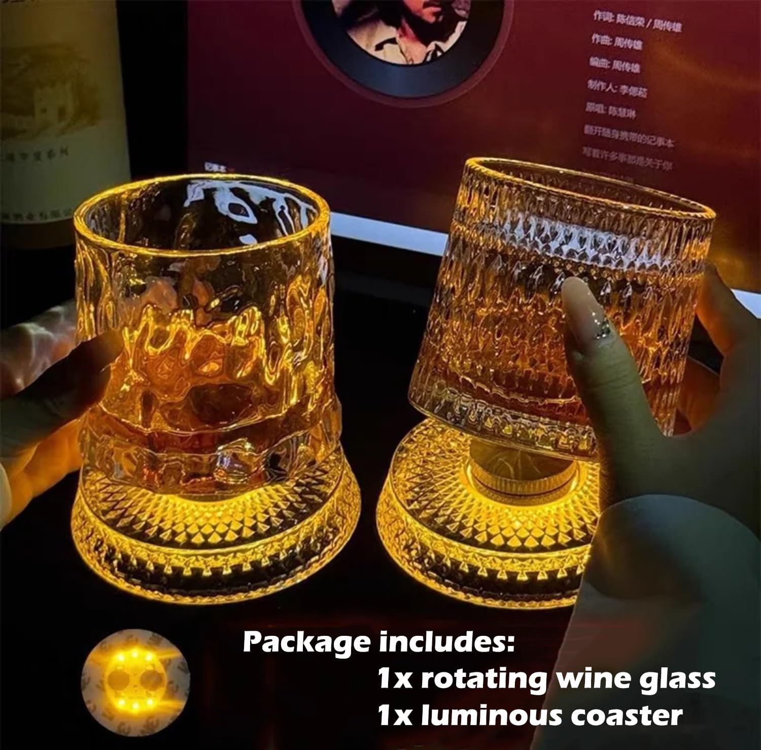 Bicchieri da Whisky,Calice da Acqua Rotante360°,Bicchieri da whisky 280 ML,Bicchiere da Cocktail Cristallo per Bourbon,100% Senza Piombo da Whisky,adatte a vari festival (B003)