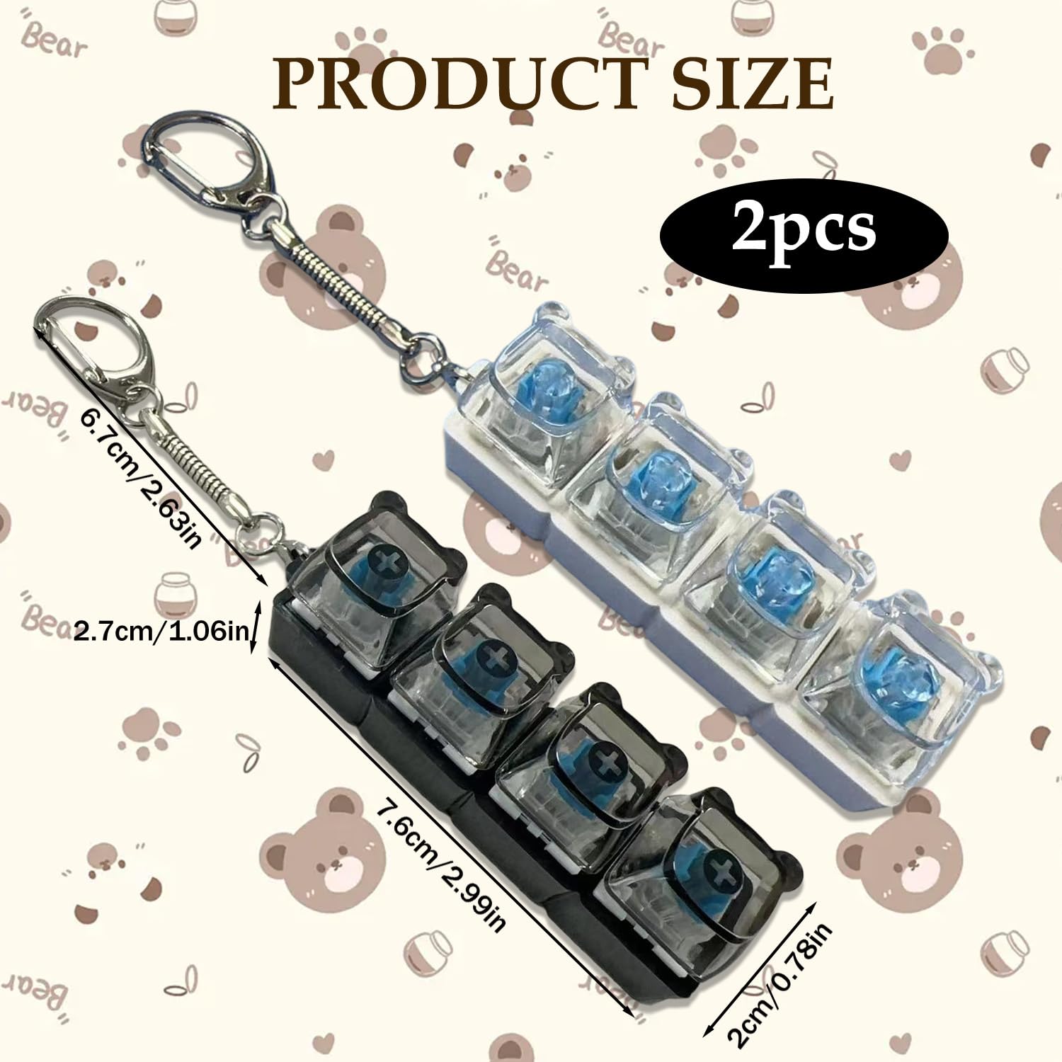 2PCS Bear Keyboard Fidget Keyring, Fidget Keyboard, Clicky Toy - Image 2
