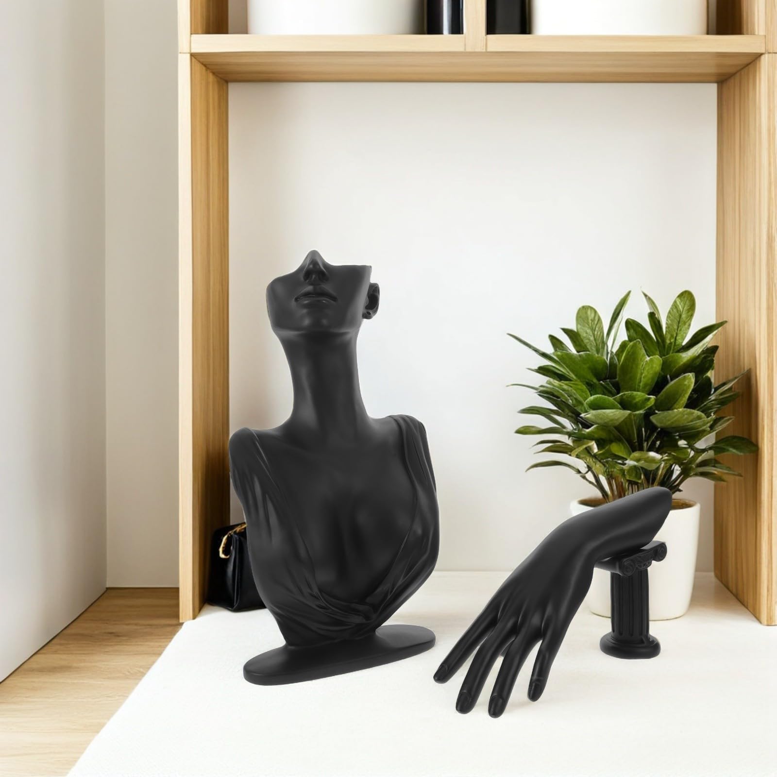 minkissy 2 Pièces Présentoir de Vente Mannequin de Bijoux en Résine Noir