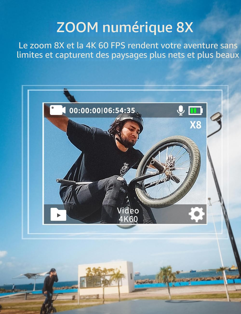 Apexcam M80 Caméra Sport 4K Stabilisateur 48MP Action cam avec Carte 128