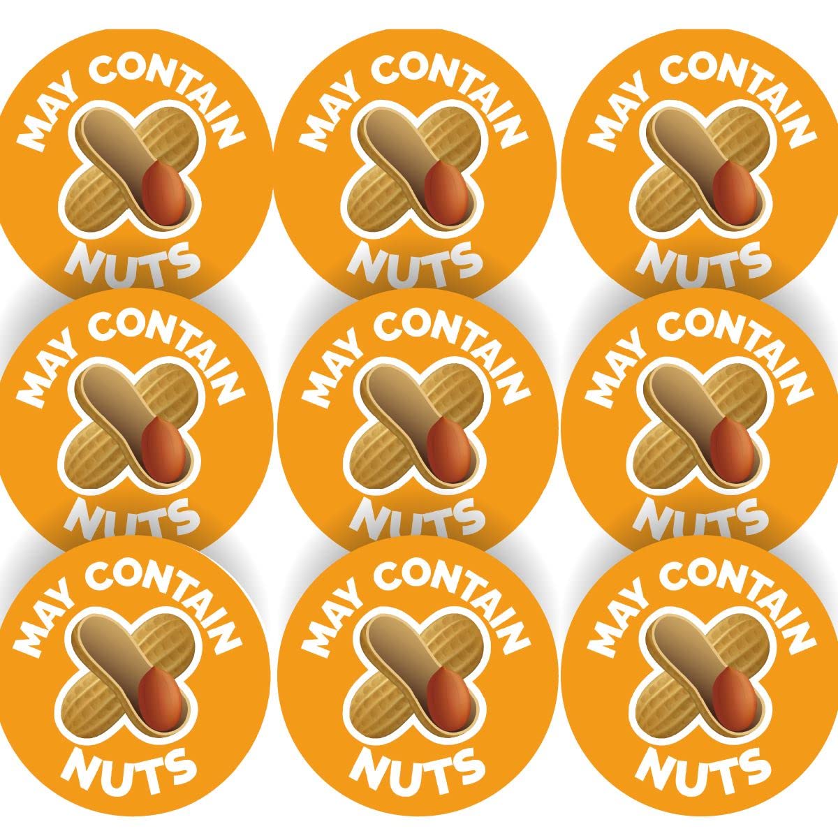 144 Warning May Contain Nuts Food Allergy - 30mm - Glossy Food Label Stickers