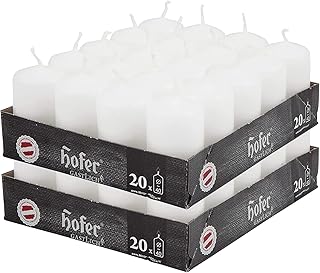 Hofer Velas Pilar - 4 x 7 cm - Juego de 40 Velas Decorativas - Color Blanco - Tiempo de Combustión 7 Horas - No Gotear, No Perfumadas - Calidad RAL