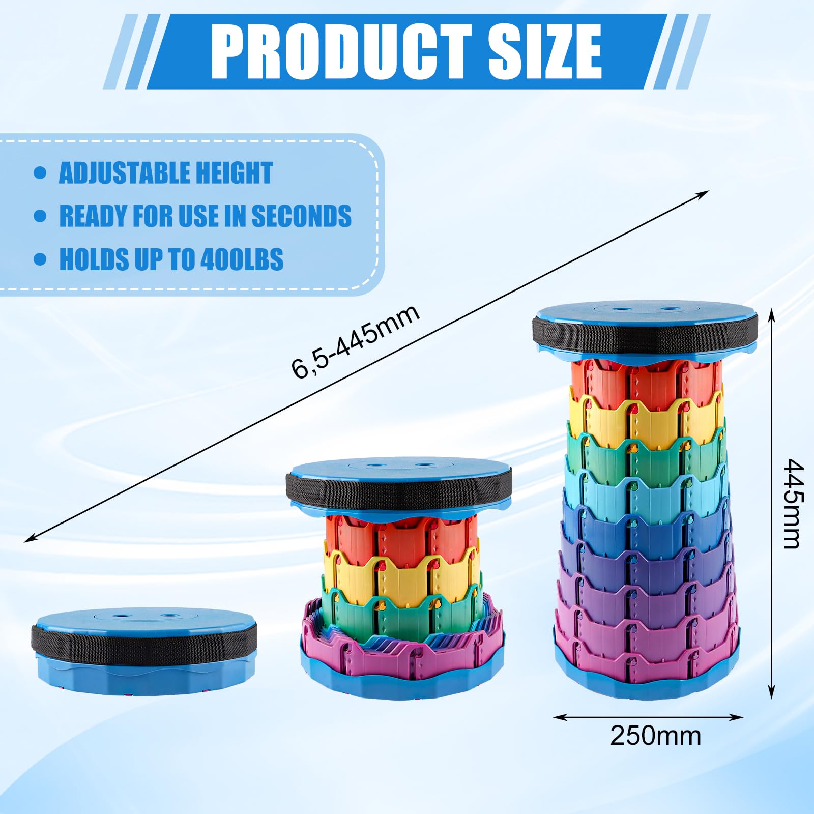DAJAVE Lot de 2 tabourets télescopiques pliables portables avec grande capacité de charge - Pour le camping en plein air, la pêche, les familles en intérieur - Couleur