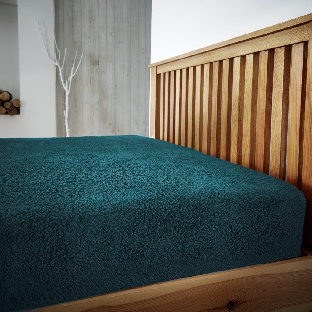 LIZZIE JACOBS Teddy Sherpa Fleece Fitted Bed Sheet Thermal Super Soft Warm Cosy Luxurious Plain Teddy Bear Fleece Bed Sheets (Green, King)