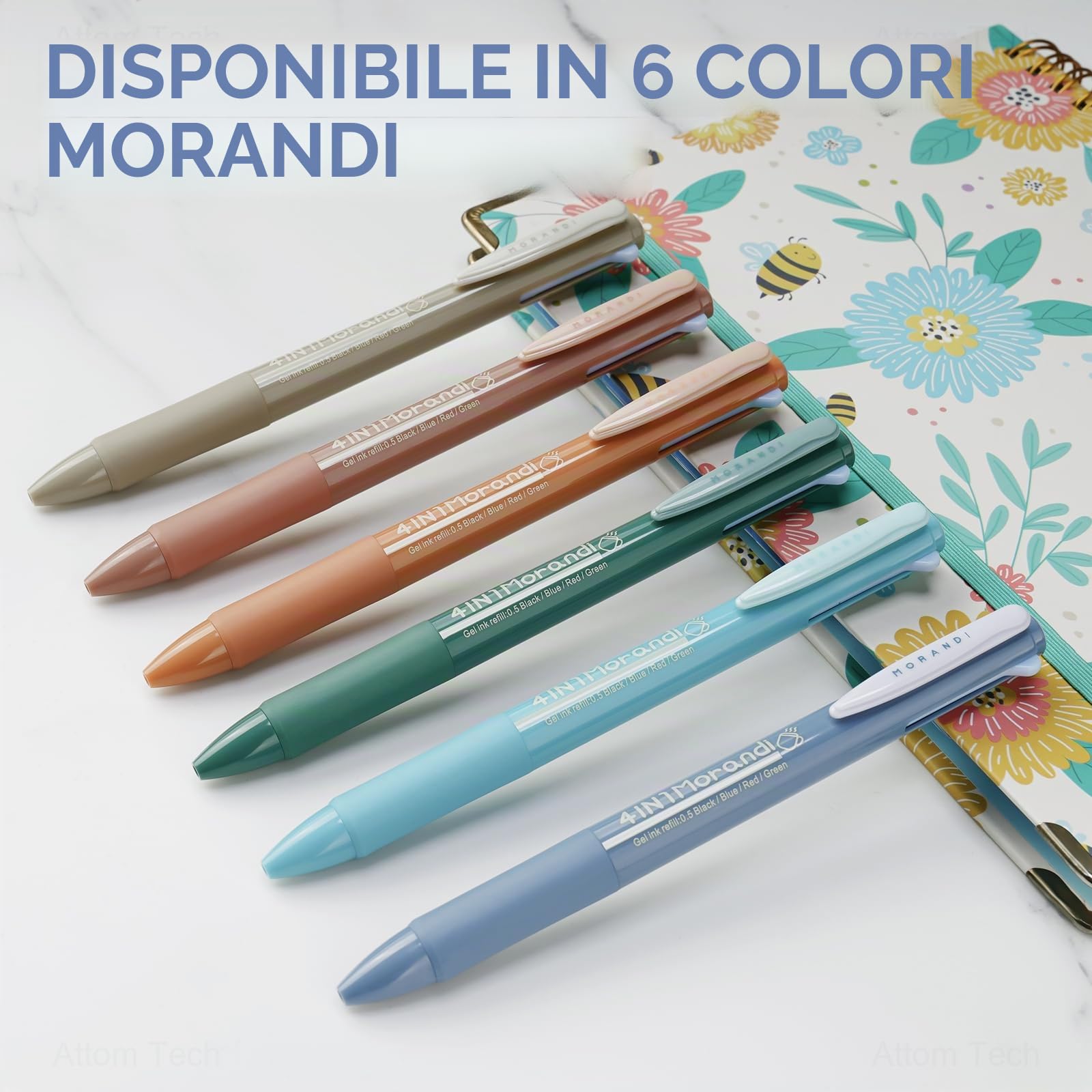 NiArt Morandi - Penne gel 4 in 1 multicolore, retrattili, punta fine da 0,5 mm, confezione da 6 pezzi, senza sbavature, ad asciugatura rapida, ideali per prendere appunti, scrivere, scrivere e