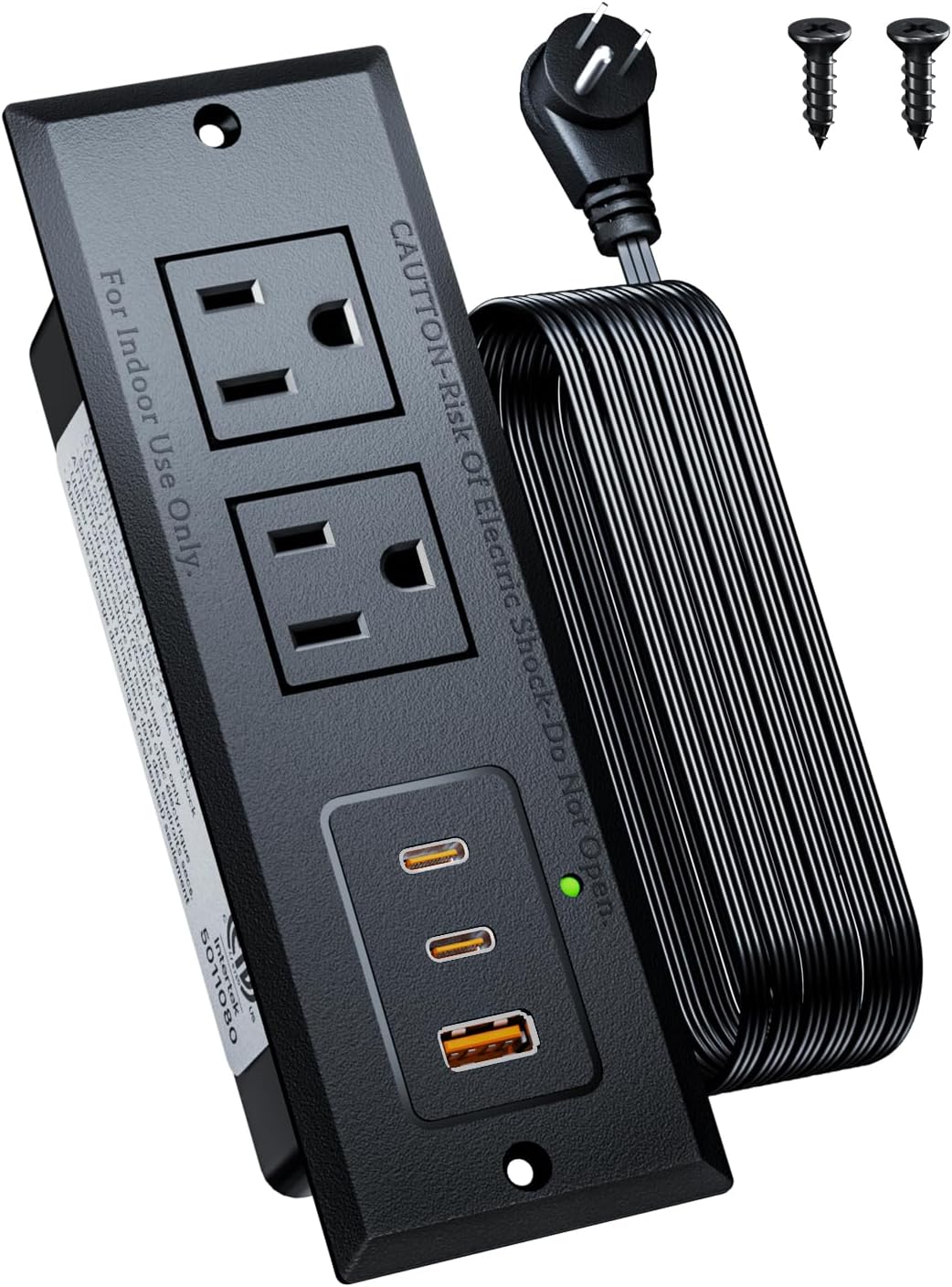 Recessed Power Strip with 20W USB C Port, Fast Charging USB A Port Conference Recessed Outlet, Space-Saver for Furniture Side Table, End Table, Desk Outlet with 6ft Cord, 45° Thin Flat Plug, Black USB 20W Black