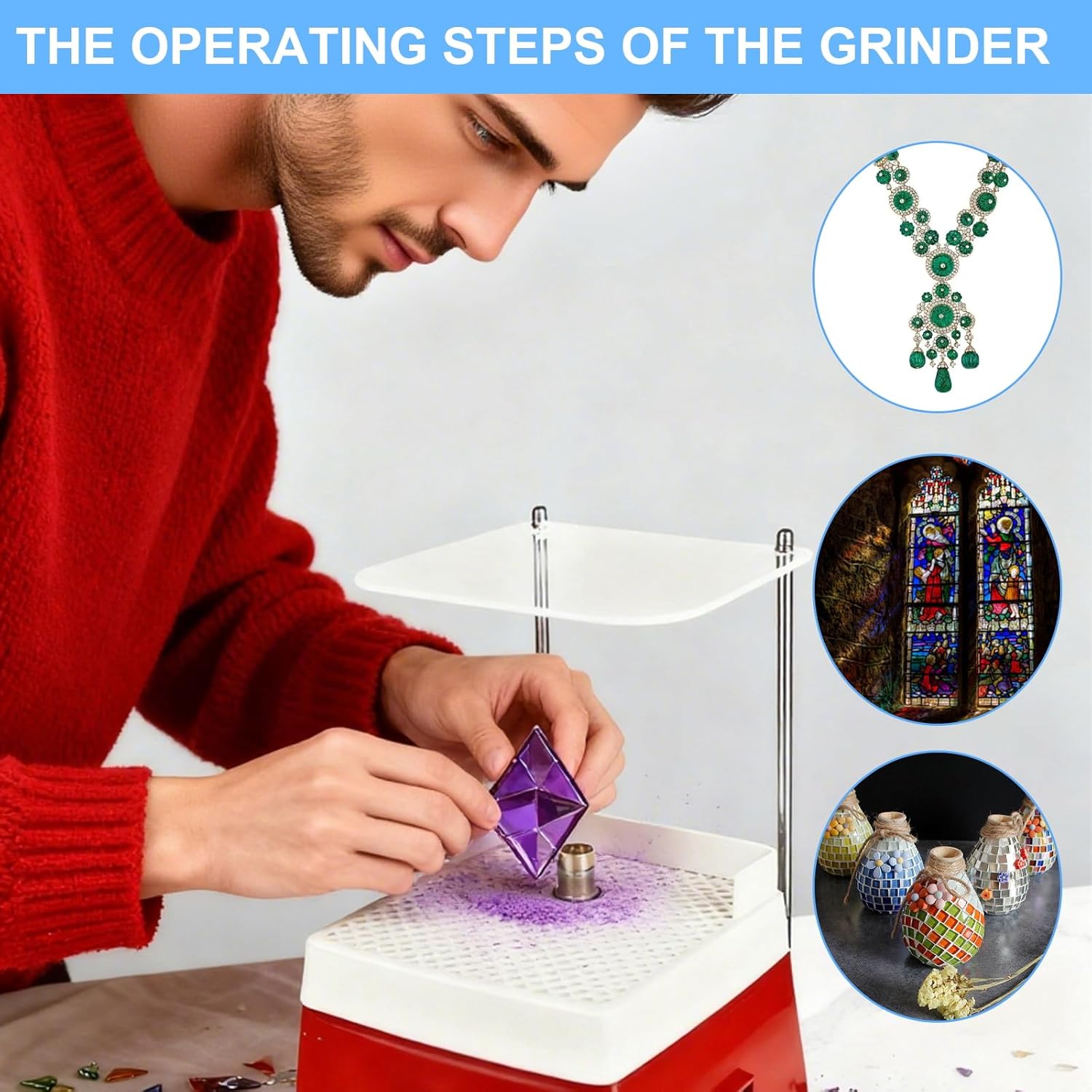 Stained Glass Grinder, Mini Glass Grinder Machine with 5/8" & 1" Grinder Bits, Stained Grinder Glass Art Grinding Tool, Stained Glass Kit Glass Cutting Oil for Glass Processing Arts and Decoration