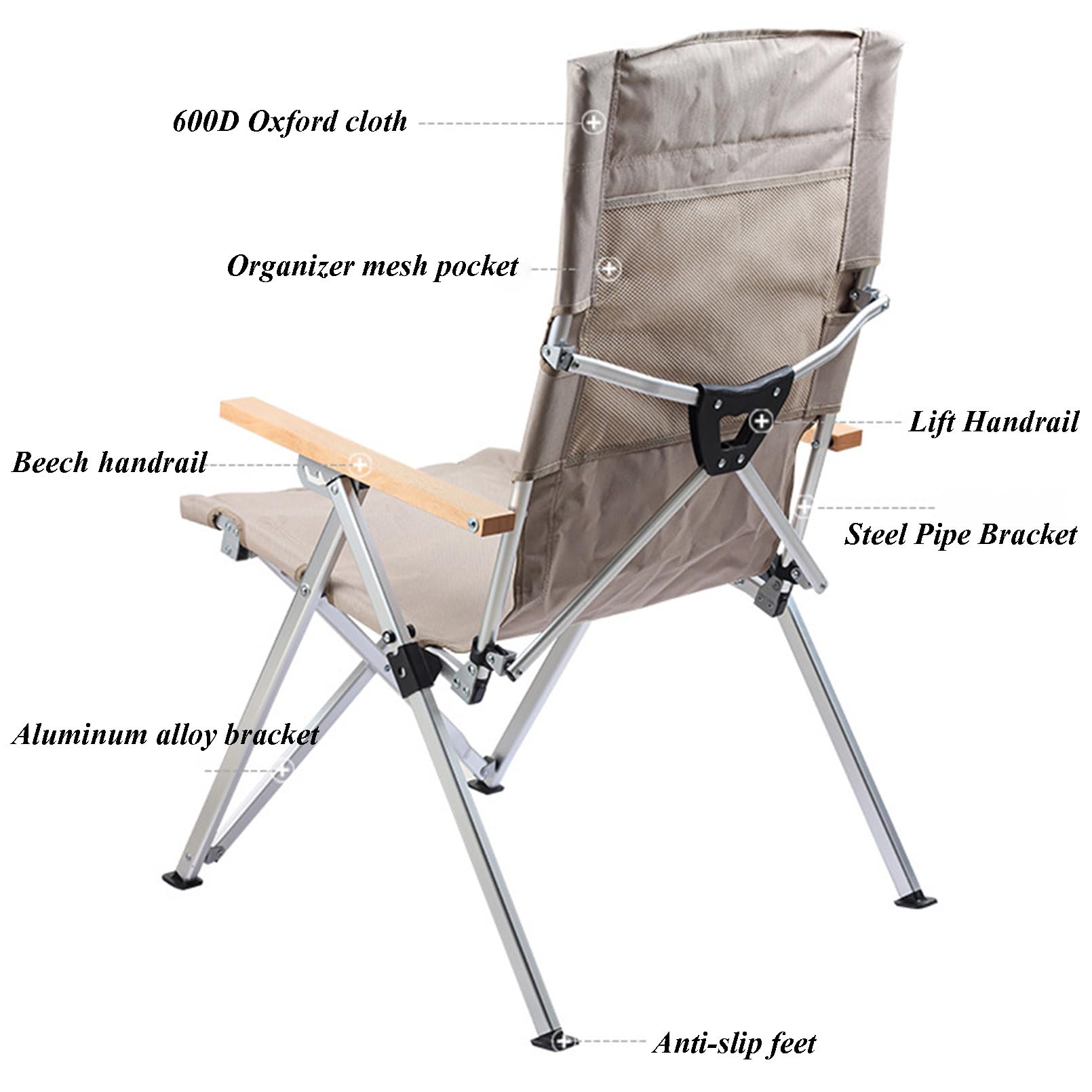 Sedia da campeggio leggera e oversize, sedia da regista portatile in alluminio con schienale alto, braccioli in legno, ideale per esterni, prato, picnic e pesca, confezione da 2