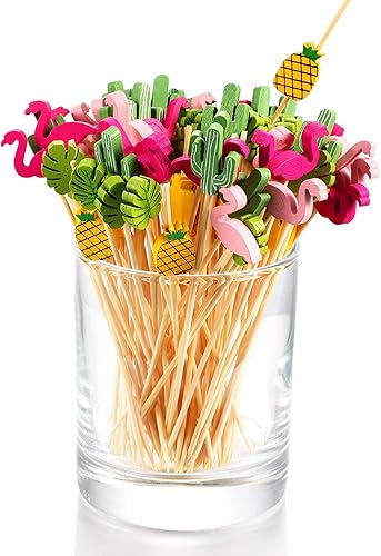 Miniatura 4 de Blulu Paquete de 200 palillos de dientes elegantes para aperitivos, brochetas de cóctel de perlas de 4.7 pulgadas para bebida, palitos con sabor a