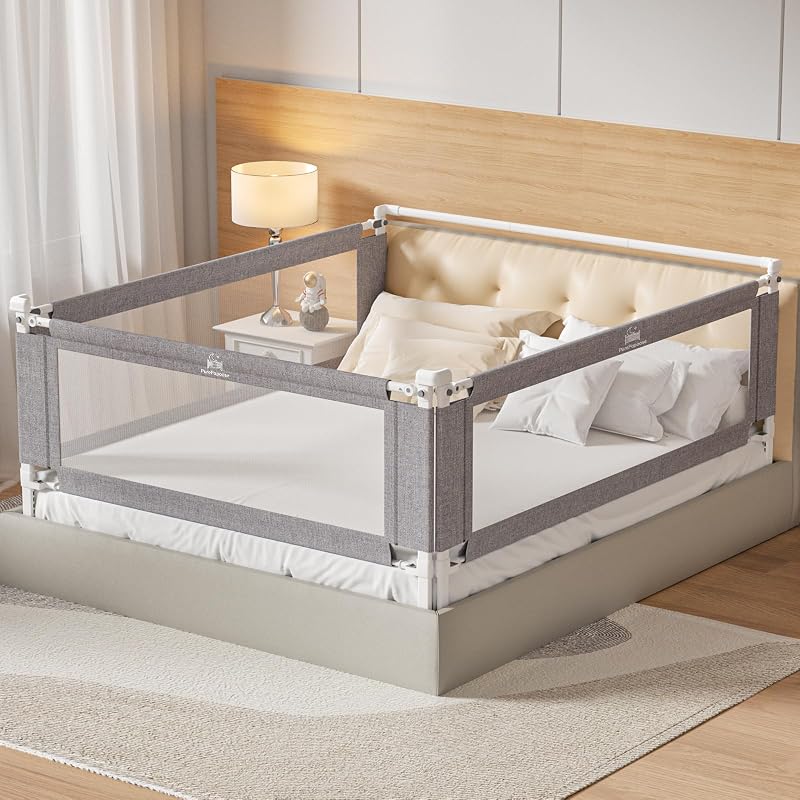 3-Piece Queen Size Bed Rail for Toddlers - Height Adjustable Baby Bed Rail Guard with Headboard Rod,Safety Bed Rails for Queen Size Bed with Child Lock(78.74x78.74x59Inch