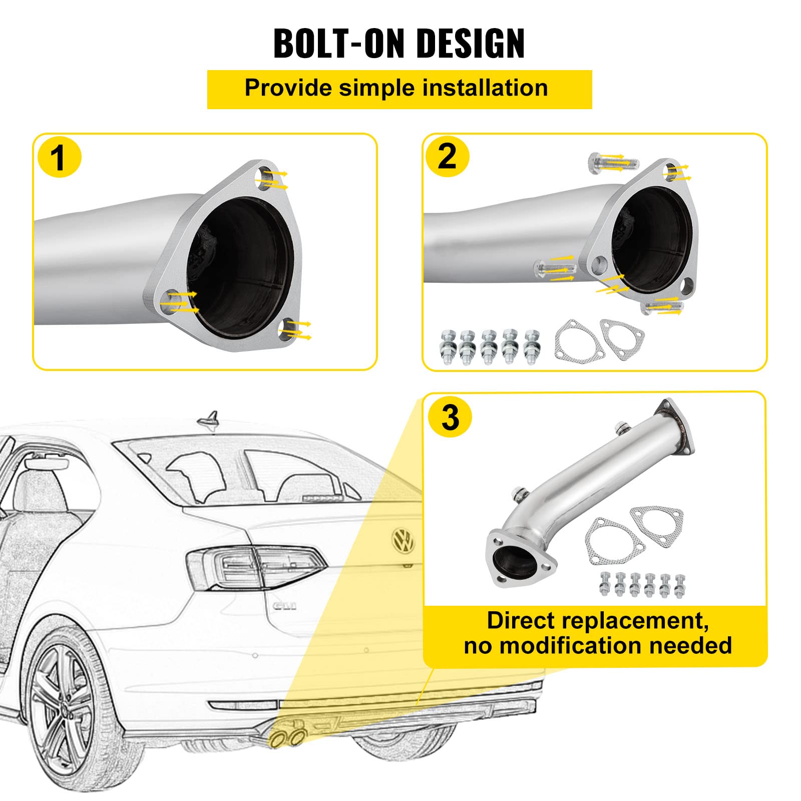 VEVOR Hochleistungs-Downpipe Auspuff-Konverter-Rohr Passend für 97-05 Audi A4 B5 B6/Passat 1.8T, bis zu 10-15 PS, turboaufgeladene 1.8L/1.8T I4 DOHC-Motoren