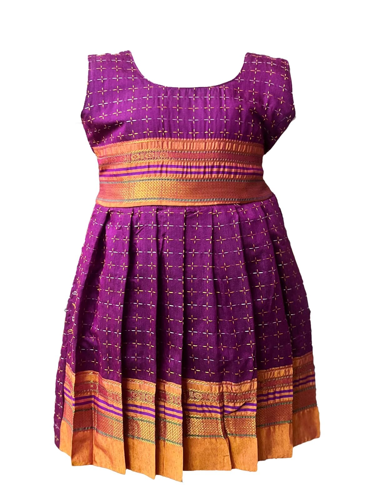 Amba Collection BoutiqueGirl's New Traditional Ethnic Wear Cotton Irkal Star Pattern Sleeveless Frock