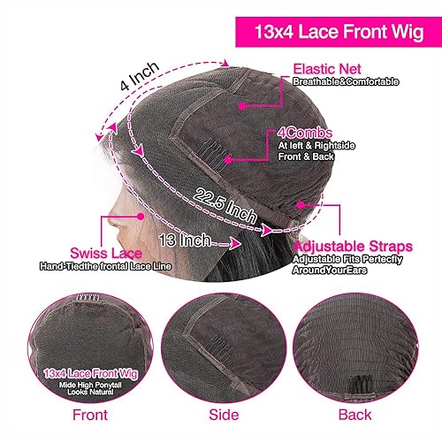 Miniatura 5 de Pelucas de cabello humano con encaje frontal de 13 x 4 para mujeres negras, cabello humano brasileño ondulado de 12 pulgadas (color natural)