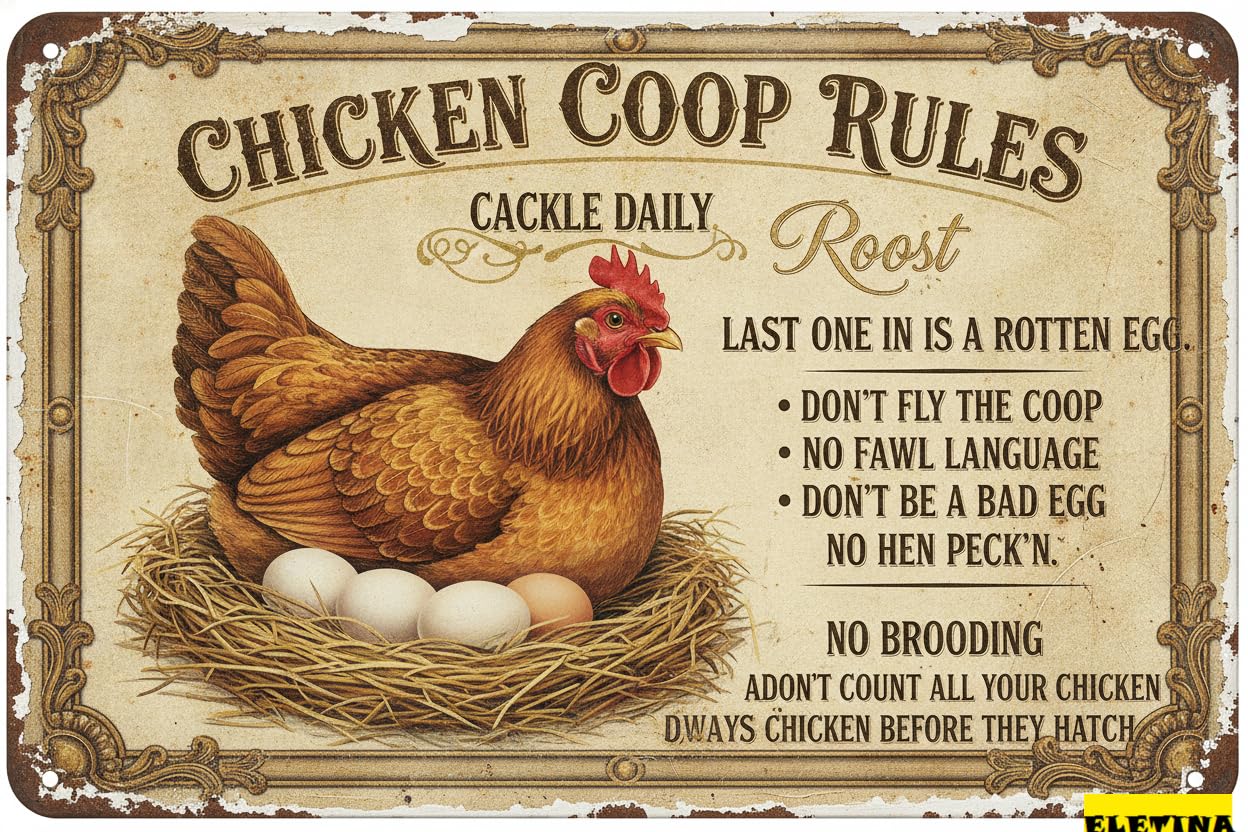 Vintage Chicken Coop Funny Outdoor Tin Sign, 8x12 Inch