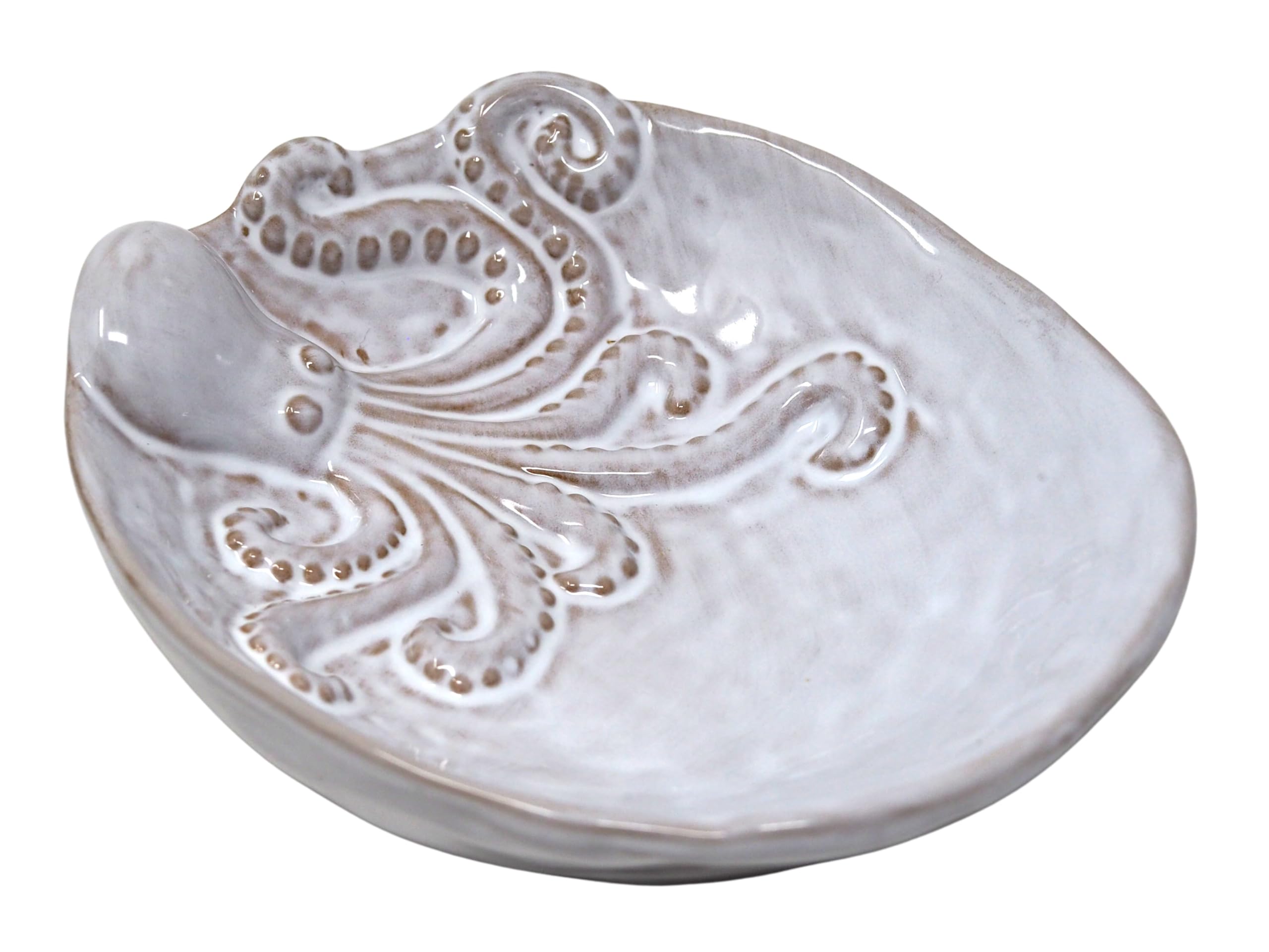 SiL Interiors Embossed Ceramic Trinket Dish with Octopus Detail in Soft White