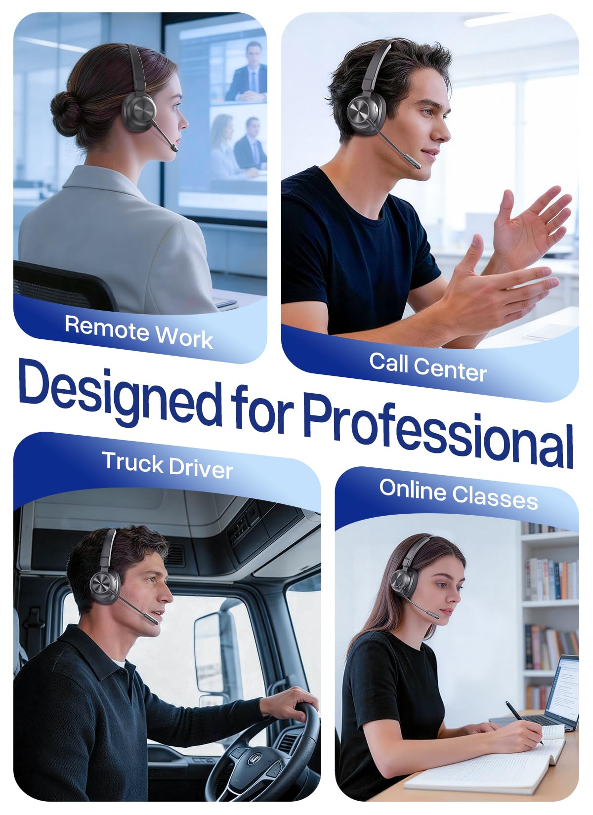 Bluetooth Headset with USB Dongle, Trucker Bluetooth Headset with AI Noise Cancelling Microphone & Mute Button, 50Hrs Single Ear Wireless Headphones for Truck Driver Phone Computer PC Office Work — view 7
