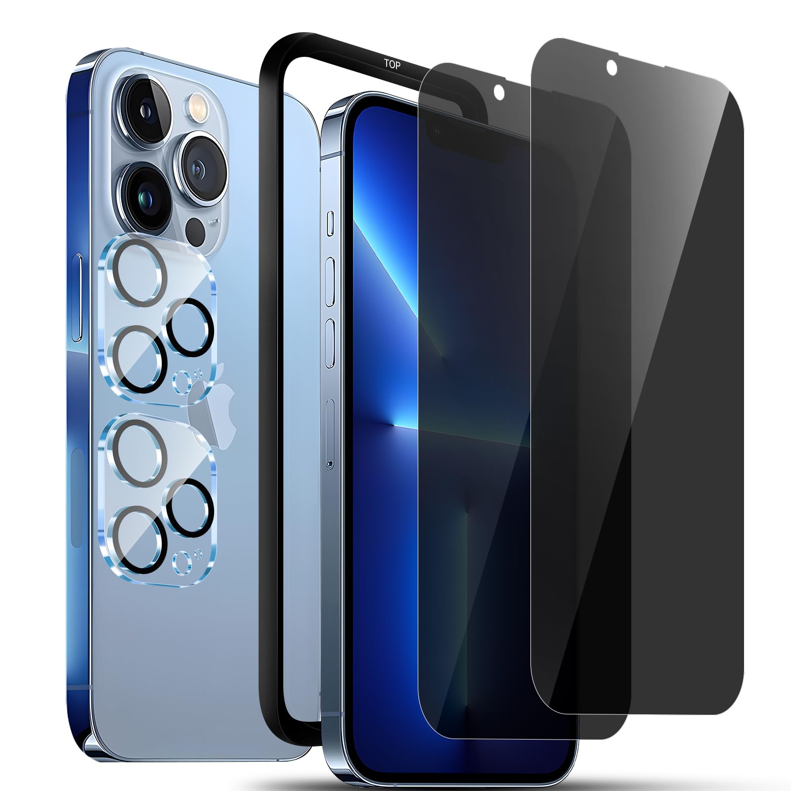 対応 iPhone 13 Pro ガラスフイルム 覗き見 【2枚覗き見防止+2枚レンズ保護+ガイド枠】 iPhone13Pro フィルム のぞき見防止 レンズ保護フィルム ガイド枠付き アイフォン13 プロ 液晶 保護フィルム プライバシーフィルム 強化ガラス 【 硬度9H 耐衝撃 飛散防止 超薄 厚さ0.26mm 気泡ゼロ 3D Touch対応 高感度 撥油性 指紋防止 超耐久 ラウンドエッジ加工 】 T-IP13P-FK22