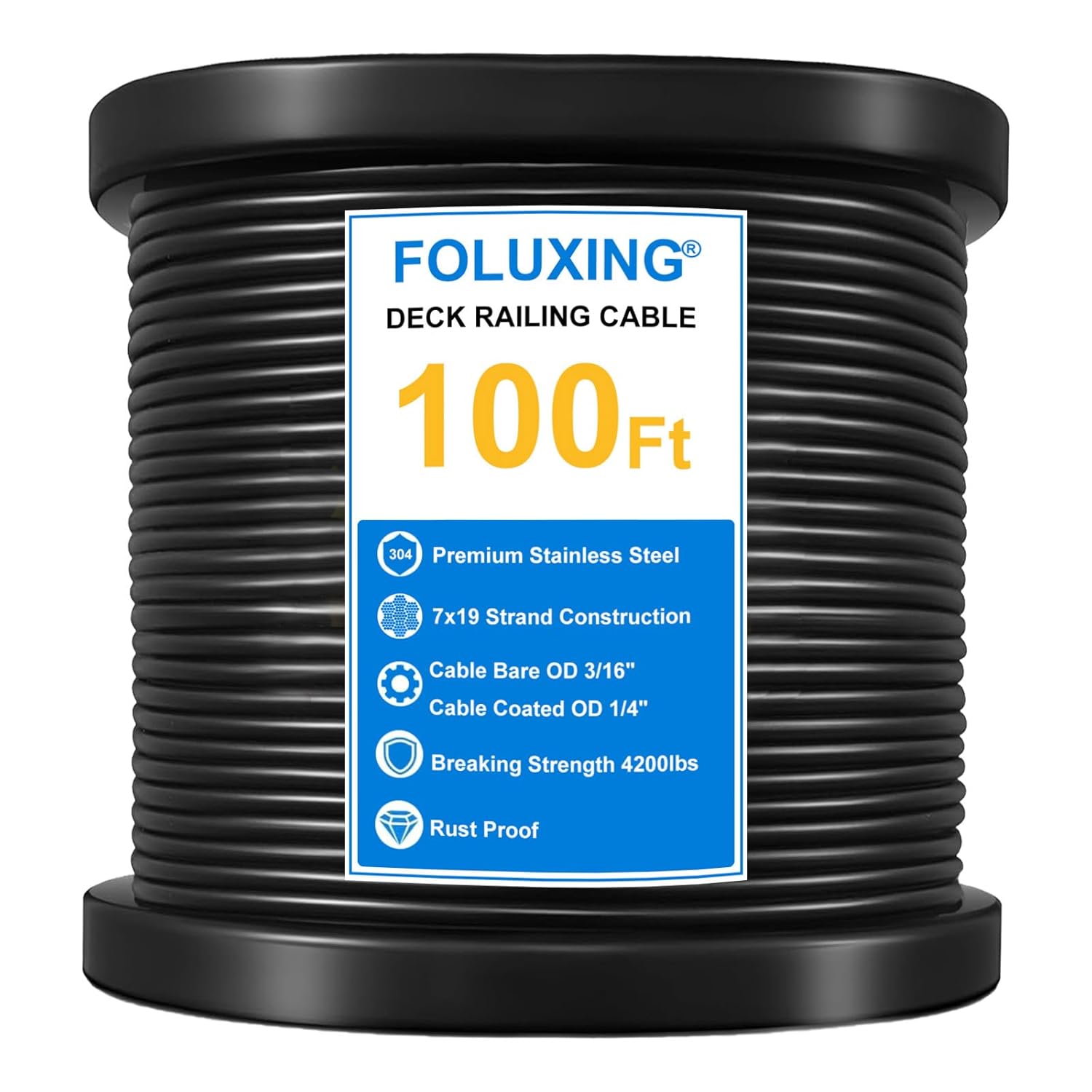 100Ft 1/4" Wire Rope,7x19 Strand Vinyl Coated Aircraft Cable Wire,3/16" Thru 1/4" for Cable Railing, Indoor Outdoor Decking Stair Railing Balustrade DIY, Fencing, Clothes Line