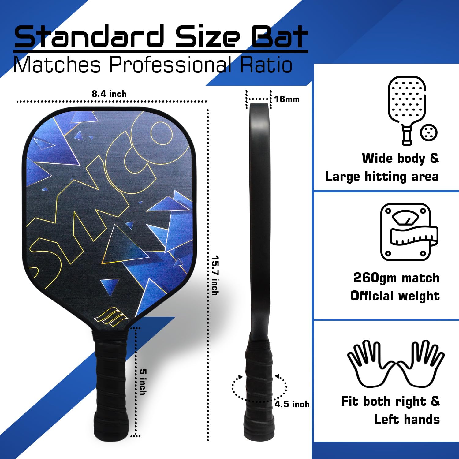 Synco Carbon Fiber Pickleball Paddle Set | 2 Racket, 4 Pickleballs with Carry Bag | 230g Lightweight Racket | Cushion Comfort Grip | 16mm Professional Paddle | Honeycomb Dense Core (Glory Black, 16mm) 3