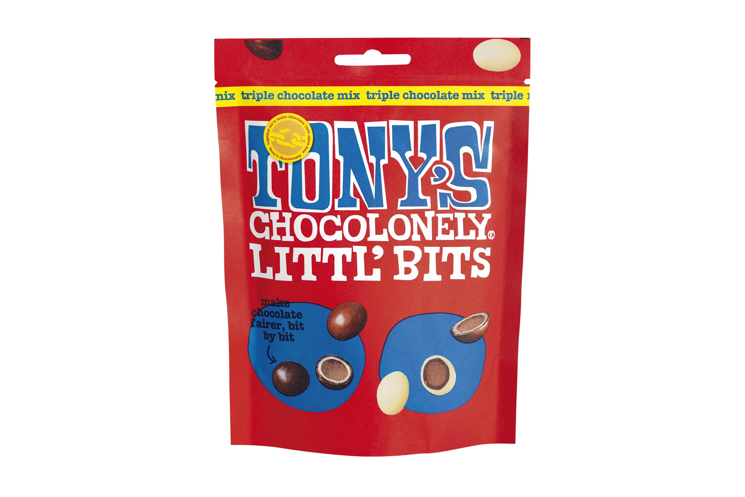 Tony's ChocolonelyLittl’ Bits Triple Chocolate Mix Balls - Mini Chocolates in Sharing Pouch - 100gFairtrade InternationalFairtrade InternationalFairtrade InternationalFairtrade International