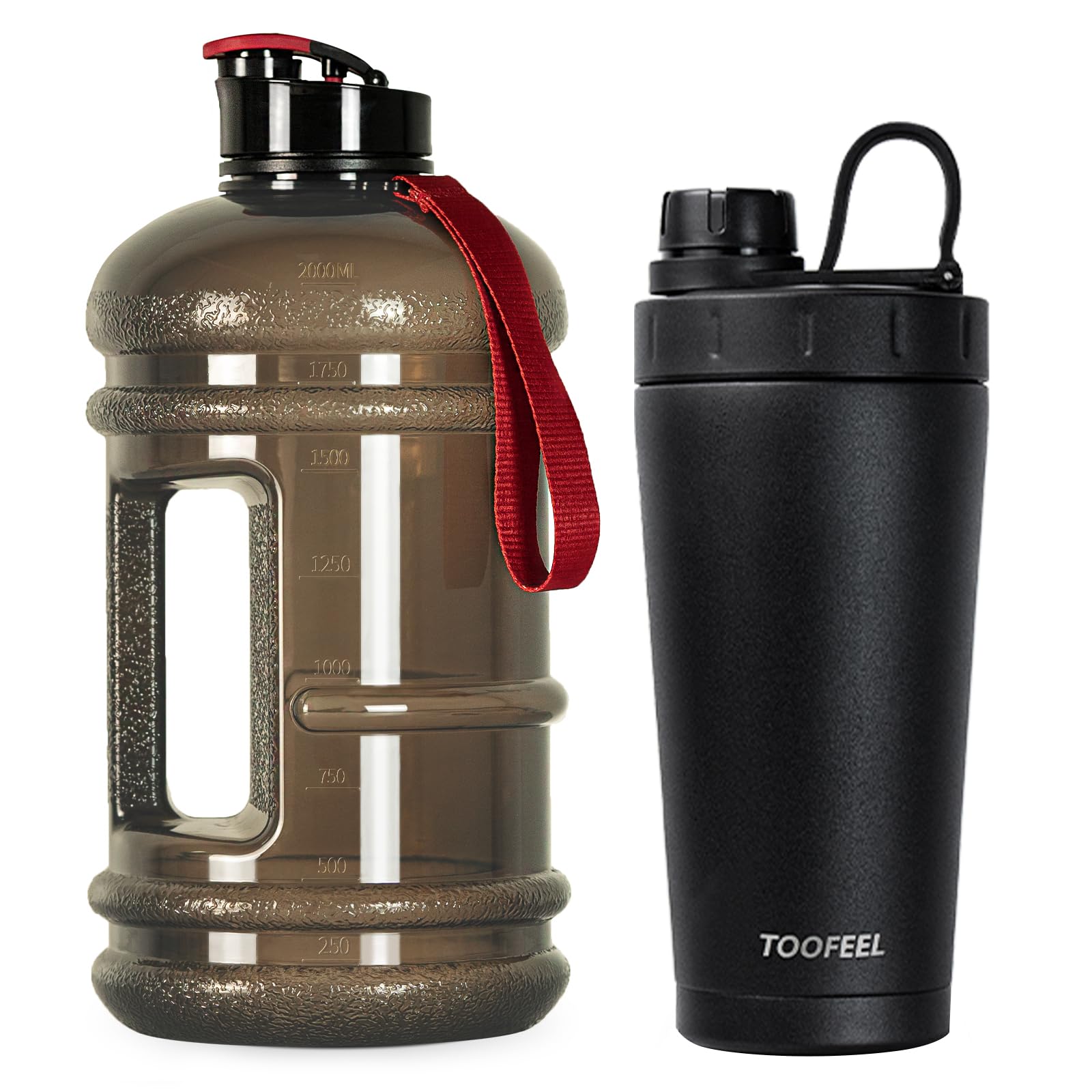 TOOFEEL2.2 L BPA Free Big Water Bottle Bundle with 20 oz Stainless Steel Protein Shaker Bottle