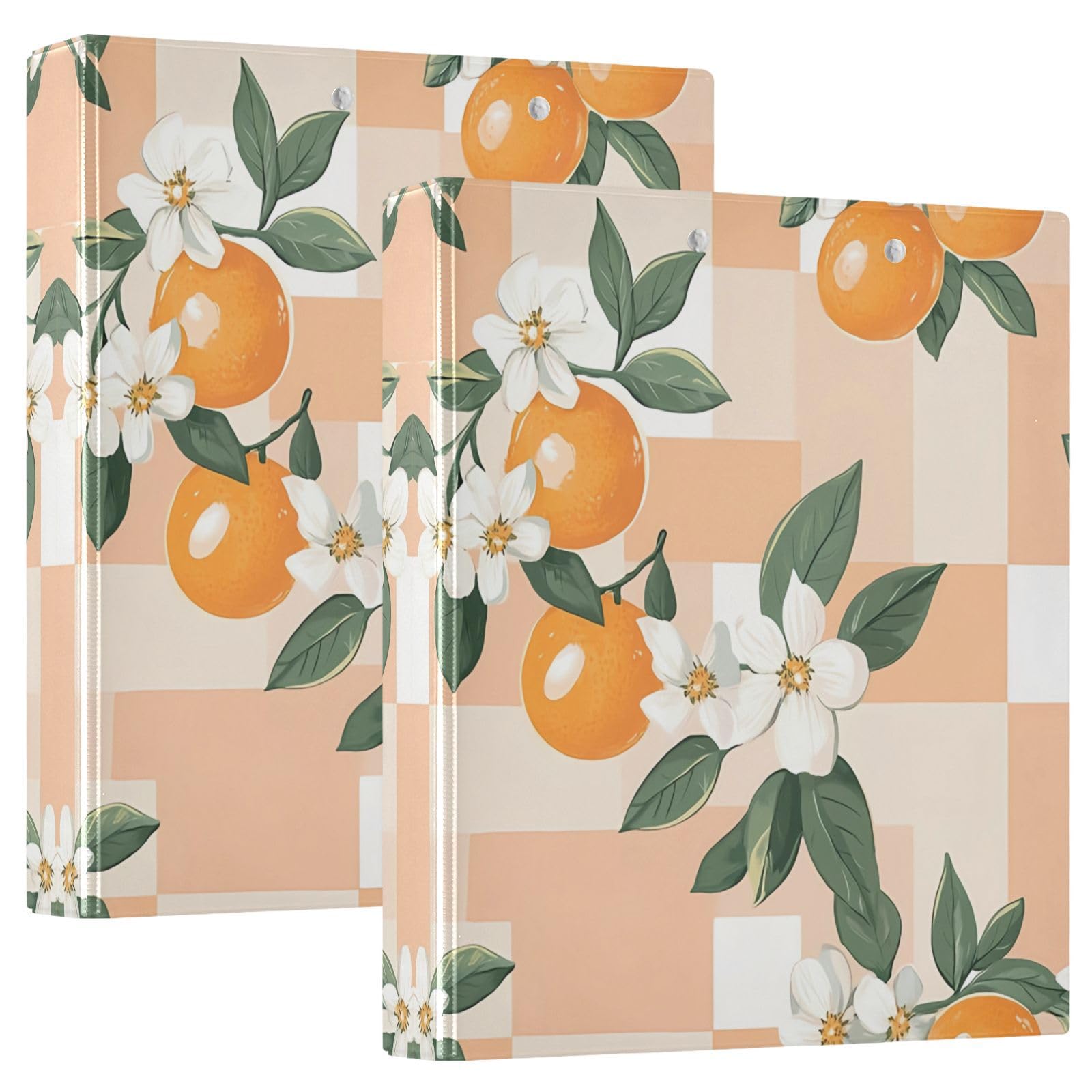 Raccoglitore ad anelli con 3 anelli, 3,8 cm, motivo fiori arancioni e bianchi, con clip in metallo, formato A4, organizer per casa e ufficio, confezione da 2