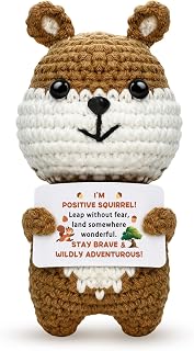 Squirrel Positive Crochet Animals Emotional Positive Gift for Women Men | Handmade Crochet for Birthday Graduation Easter Day Office Desk Decorations