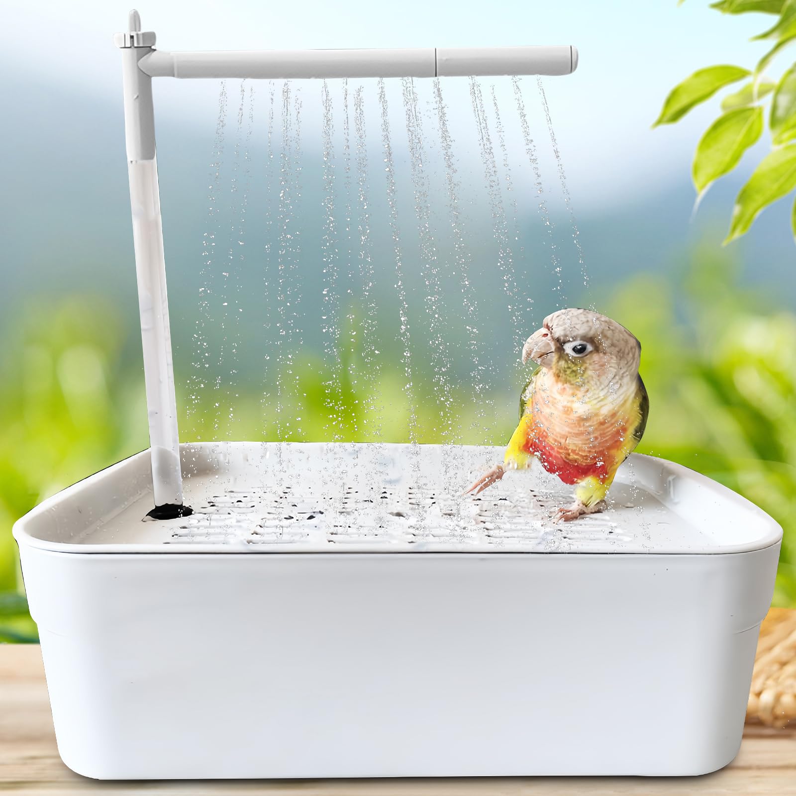 Wellensittich Dusche, Vogel Badehaus Badewanne, Vogeldusche Wellensittich, Wellensittich Badewanne, Automatische Haustier Vogeltränke, Multifunktionaler Vogeldusche Mit Zirkulierendem Wasser - Weiß