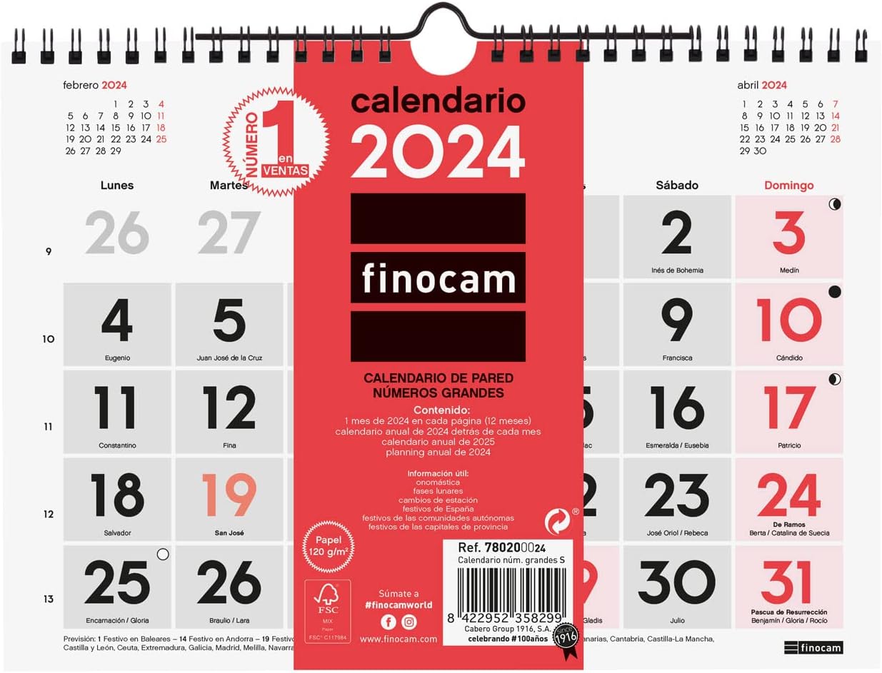 Calendrier Mural 2024 - FINOCAM - Dogs International - Planification Mensuelle - Jours Fériés