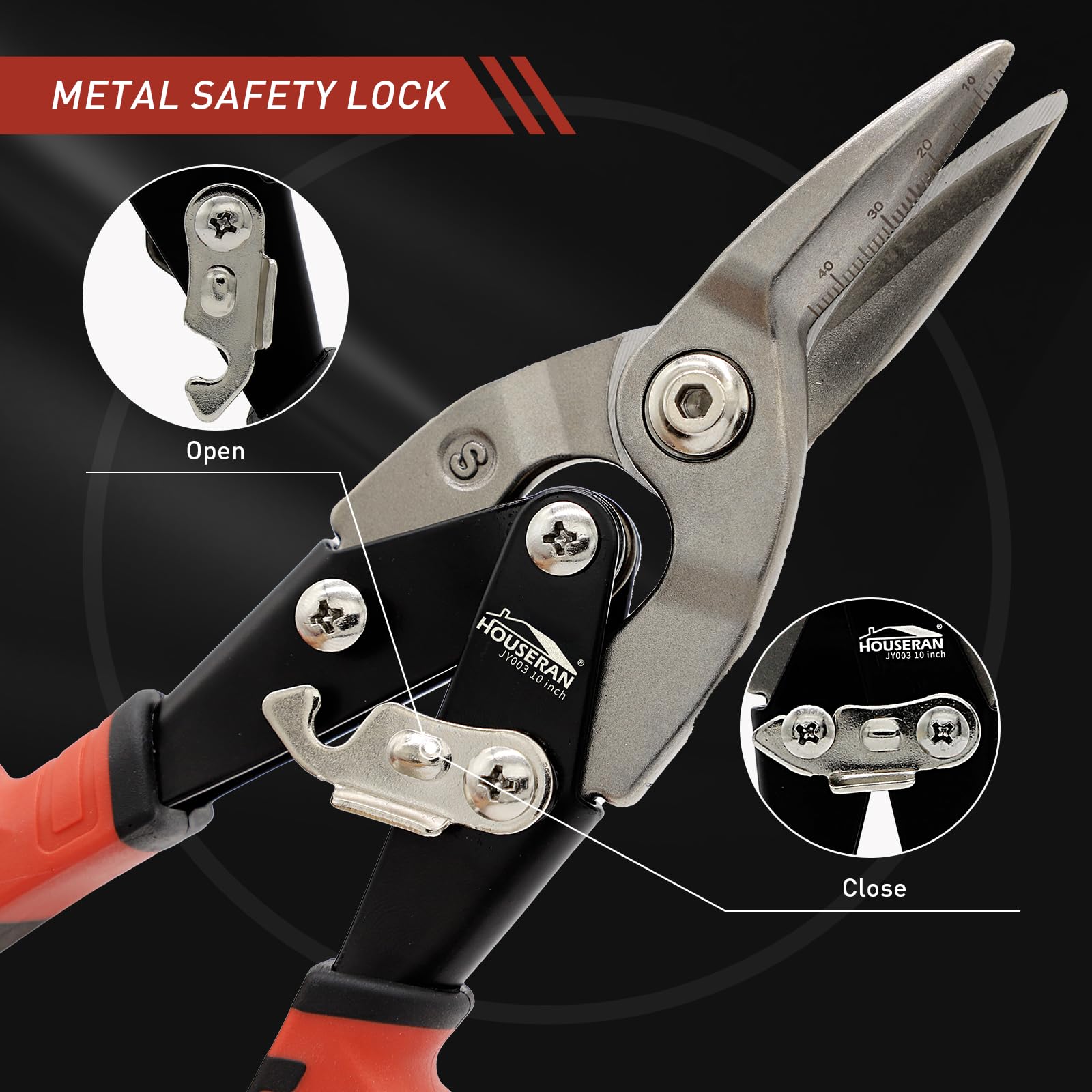 HOUSERAN 10 Inch Aviation Tin Snips, Regular Straight Cut Heavy Duty Shears, CR-MO Metal Cutter with Double Lever - Image 4