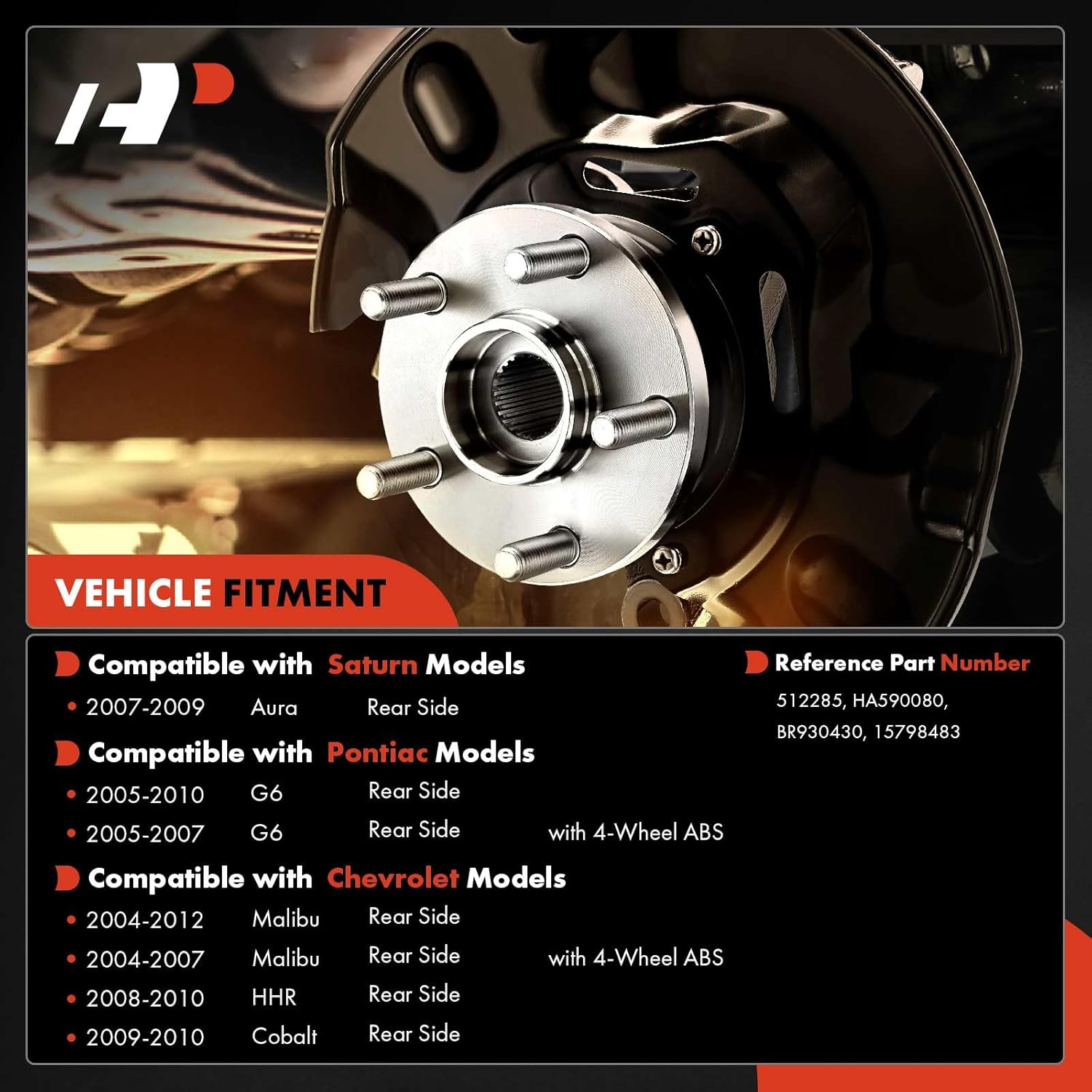 A-Premium Rear Wheel Bearing and Hub Assembly with ABS & 5-Lug Compatible with Chevy Cobalt 2009-2010, HHR 2008-2009, Malibu 2004-2012, Pontiac G6 2005-2010, Saturn Aura 2007-2009