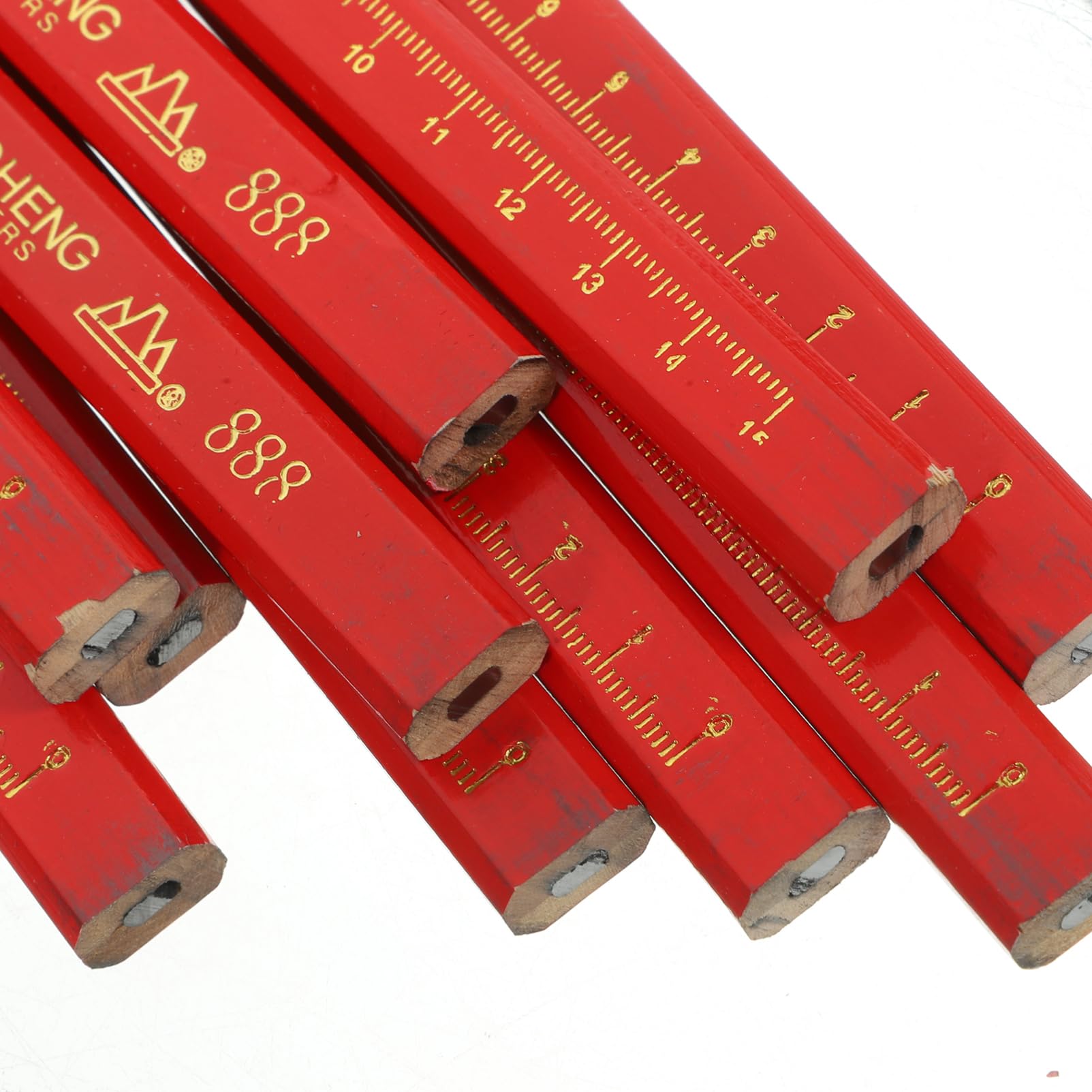 Lot de 50 Crayons Octogonaux à Tracer avec Échelle Rouge