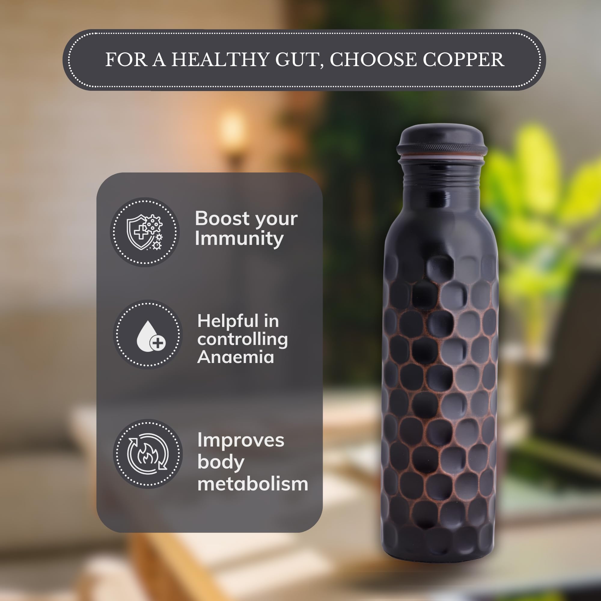 STAGLIFE Trinkwasserflaschen aus reinem Kupfer für Männer und Frauen – Kupfer-Wasserflasche Trinkkrug – Kupfergefäßspender mit Ayurveda-Vorteilen für Sport, Fitness, Yoga, 940 ml