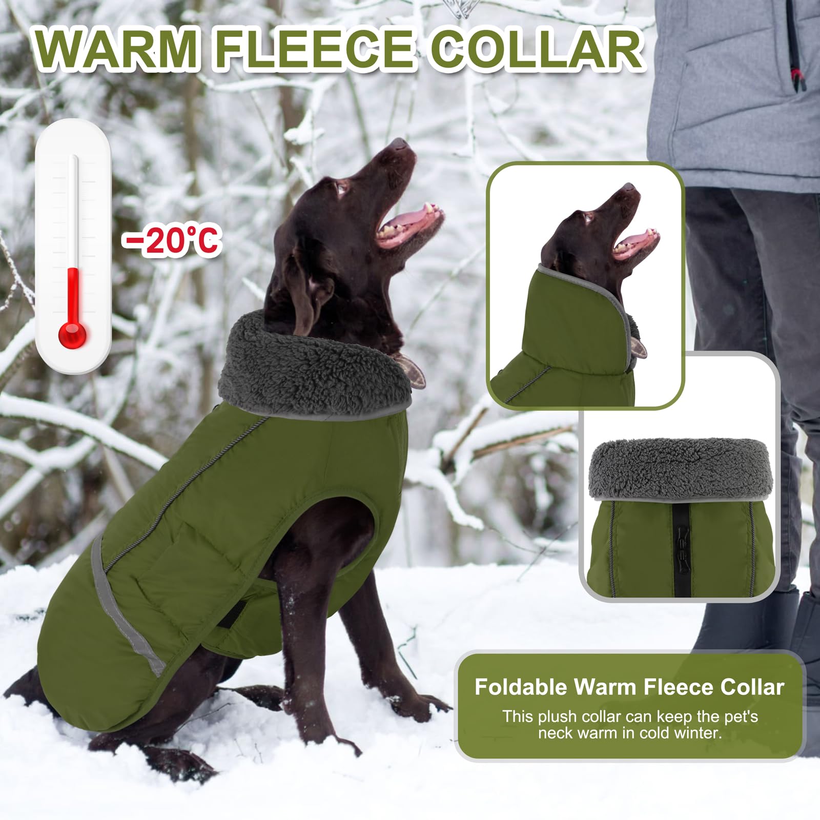 Doglay Cappotto, giacca impermeabile per il freddo con colletto in pelliccia spessa, giacca invernale riflettente calda fodera in pile, cappotto da neve per cani di taglia piccola, media e grande