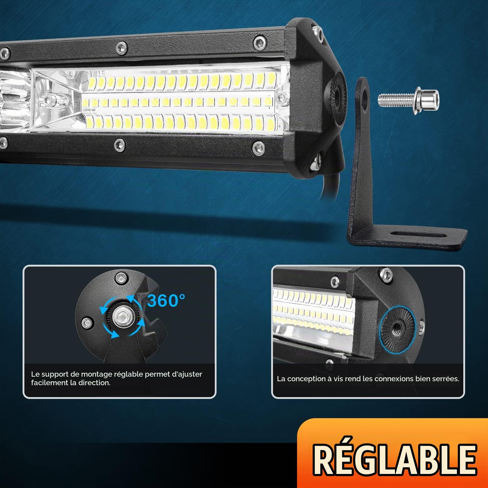 RIGIDON 24 Pouces 60cm 216W projecteur Barre de LED 4x4 12V 24V Flood Spot
