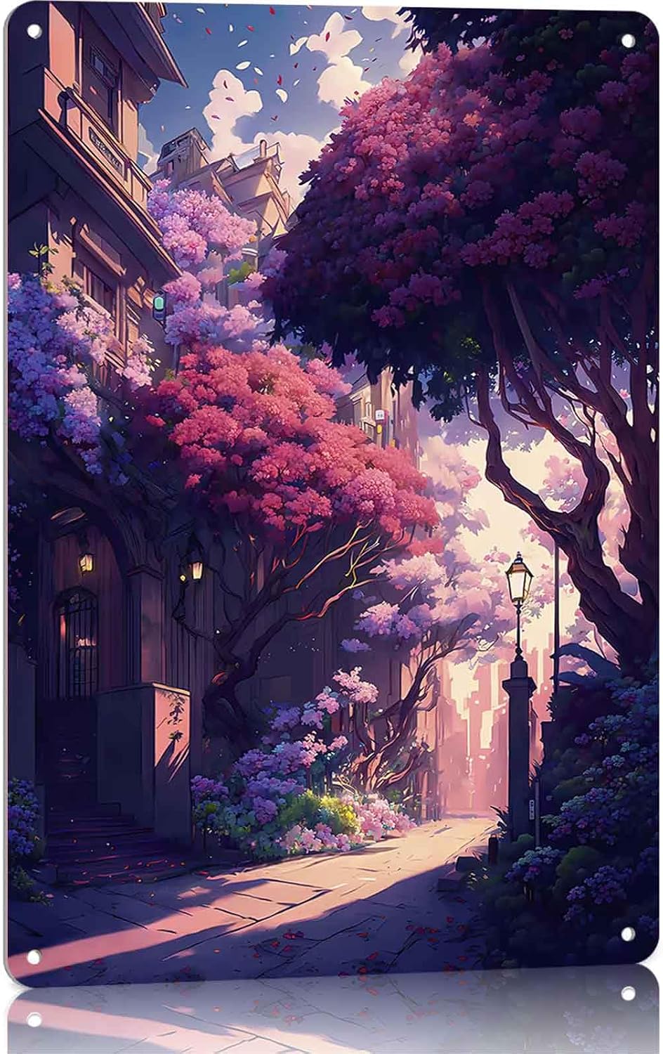 Anime Blossom Street Scene Metal Sign 8 x 12 Inch