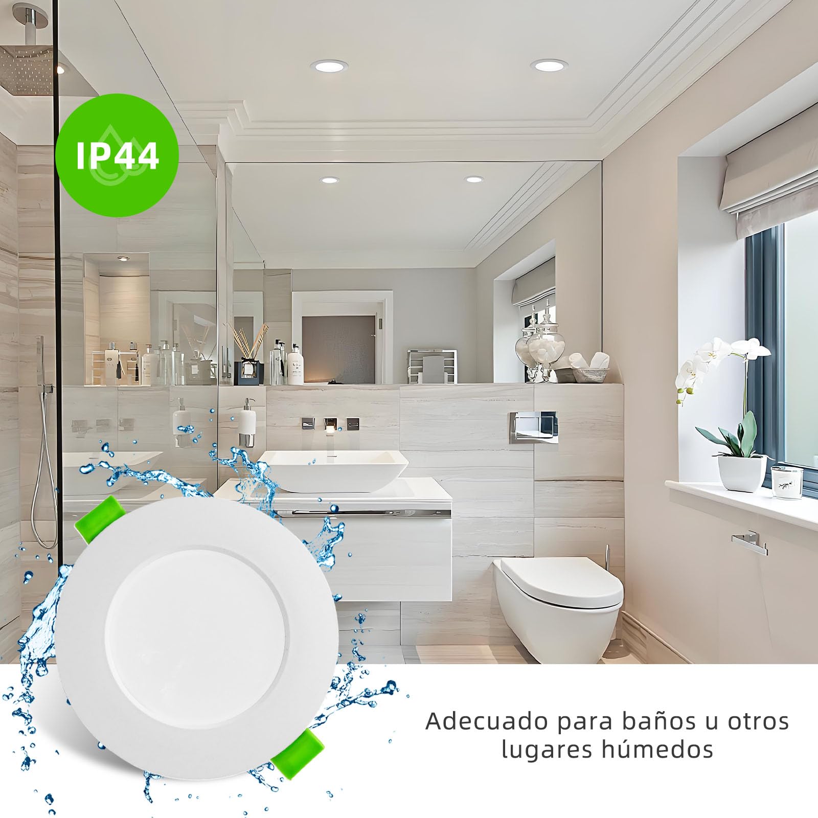 Pack 10 Downlight LED Techo Empotrable 5W 450LM Luz Neutra 4000K, IP44 Foco Empotrable Techo 70-90MM, Ojos de Buey LED para techo