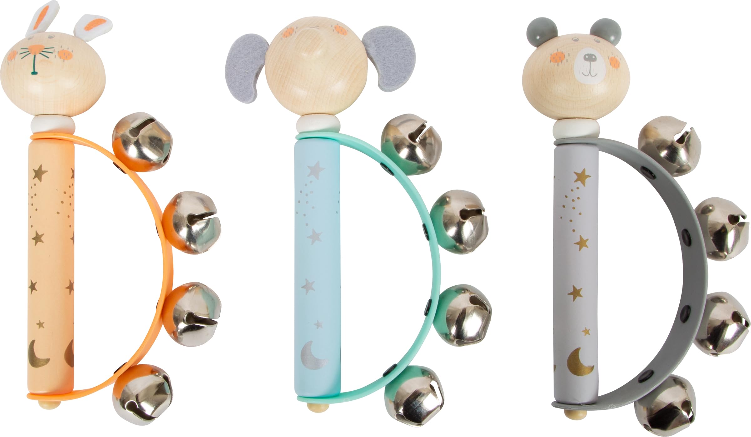 Small Foot Display bebé Pastell, Set de 6 sonajeros y pandereta para bebés y niños pequeños, 12346 Toys