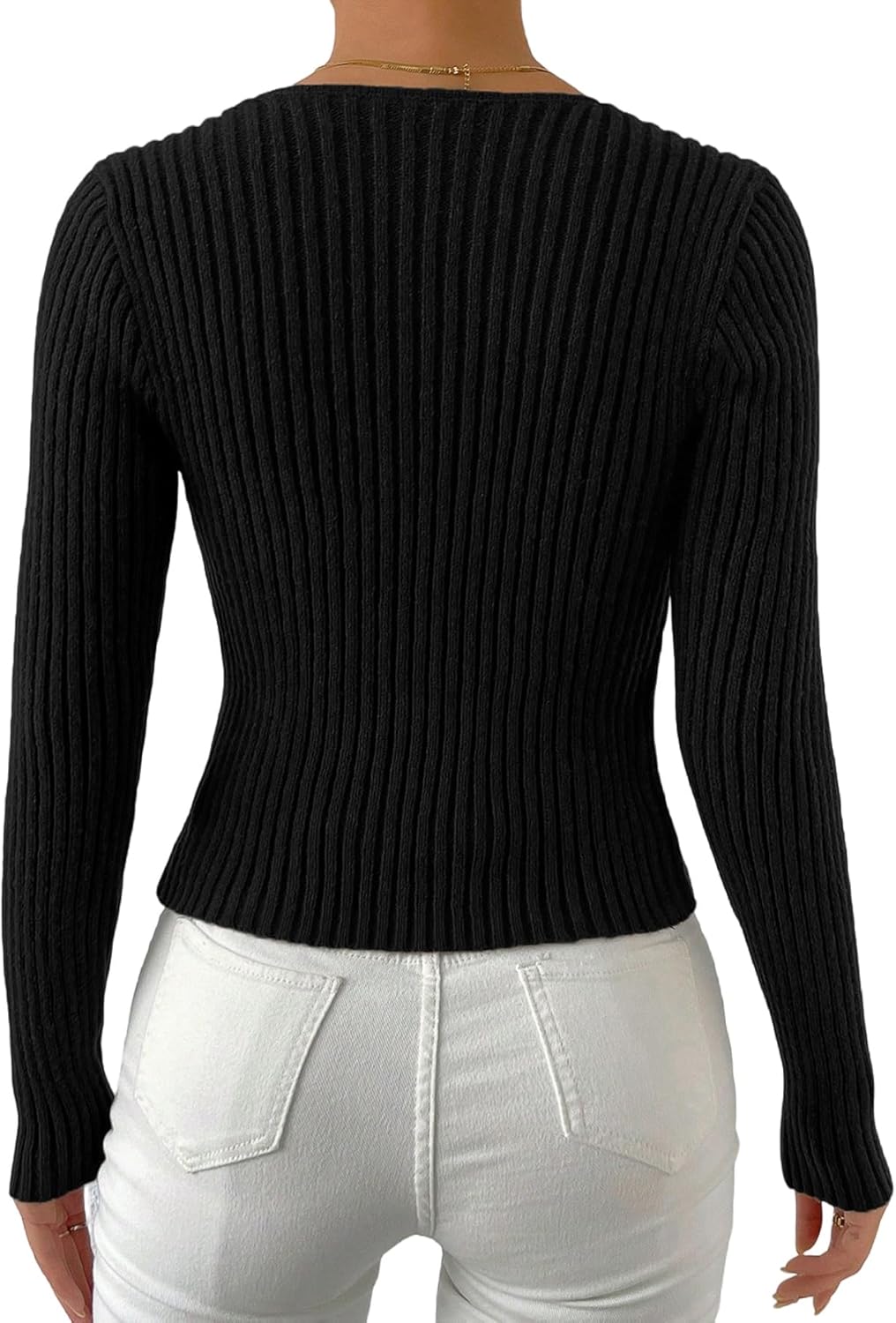 Women's V Neck Twist Front Cable Rib Knit Long Sleeve Pullover Sweater Top - Image 2