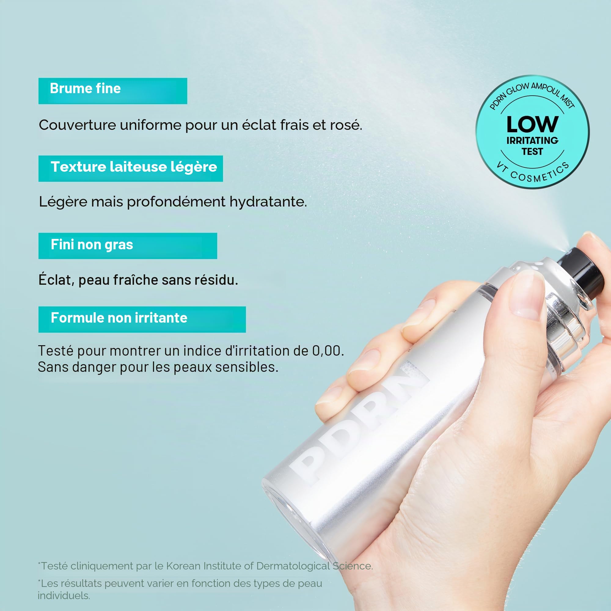 VT COSMETICS PDRN Glow Ampoule en spray hydratant profondément pour le visage - Sérum léger végétalien - Effet repulpant - Sans parfum - Soin coréen de la peau - 100 ml