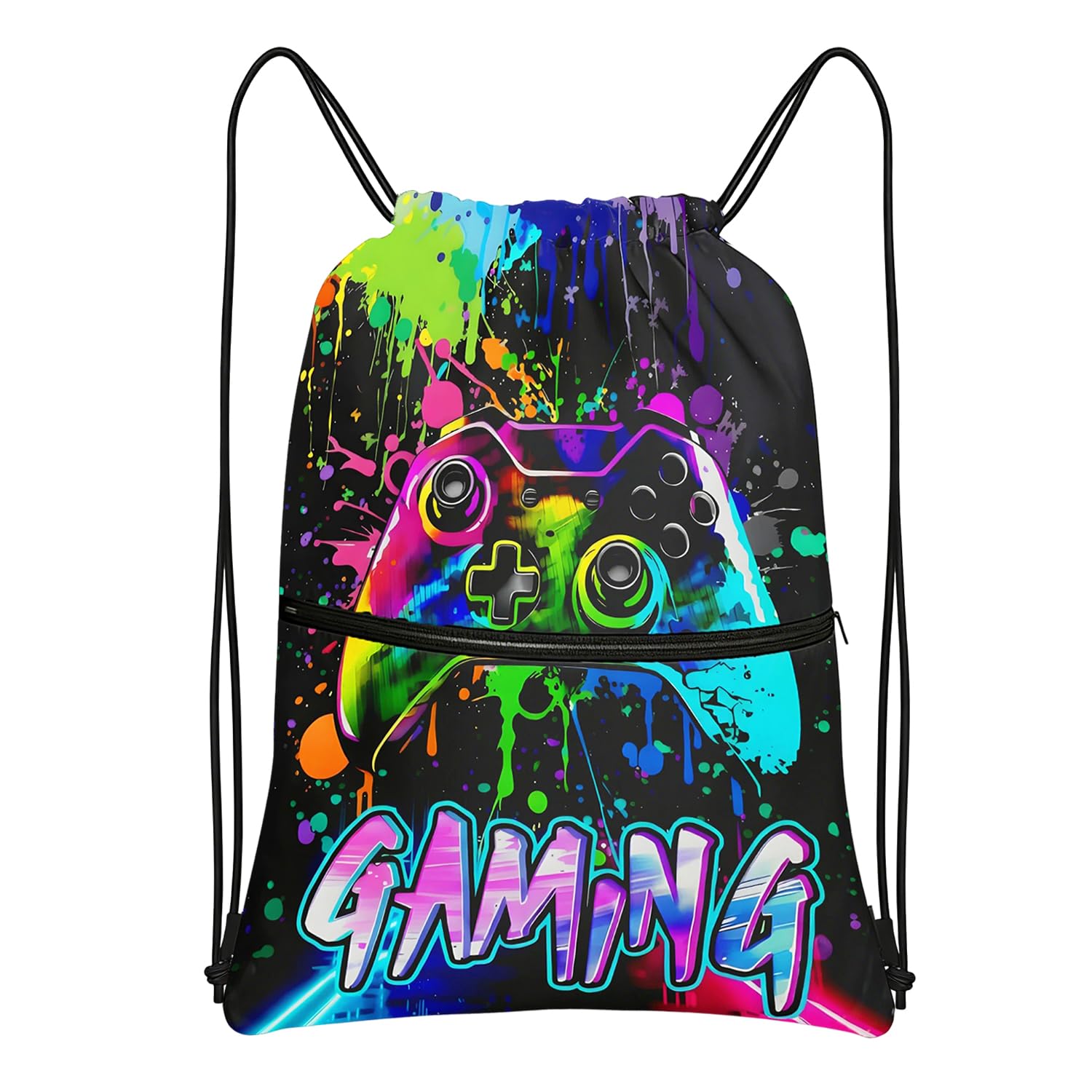 Fakcrkun Gaming Drawstring Bag, Game-Themed Boys Swim Bag with Zipper Pocket, Video Game Swim Bag Boys for Sports Gym Travel Beach (C)
