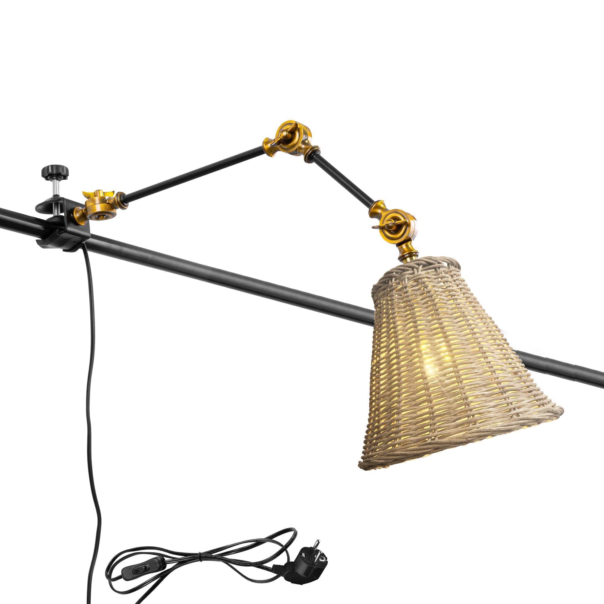 Industrial Klemmleuchte mit 2,5 Schalterkabel,Einstellbar Clip auf Schreibtisch Leselampe,Dimmbar Clamp Nachttischlampe mit Flexarm für Schreibtisch Nachttisch Regal-braun BD2788-DZ512