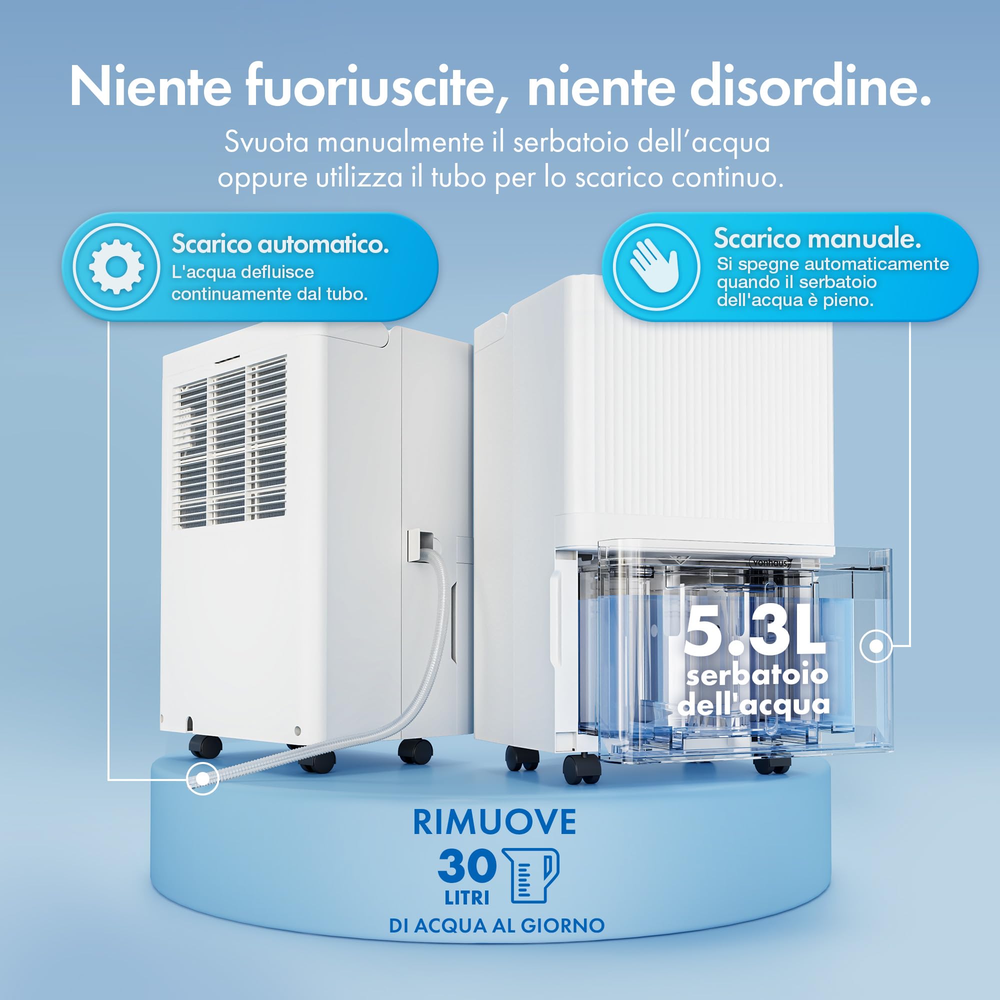 VonHaus Deumidificatore Casa 30L/Giorno con Serbatoio da 5,3L - Deumidificatore WiFi per Casa, Camera da Letto, Lavanderia - Rimuove Umidità, Condensa, Muffa e Odori - Asciuga il Bucato