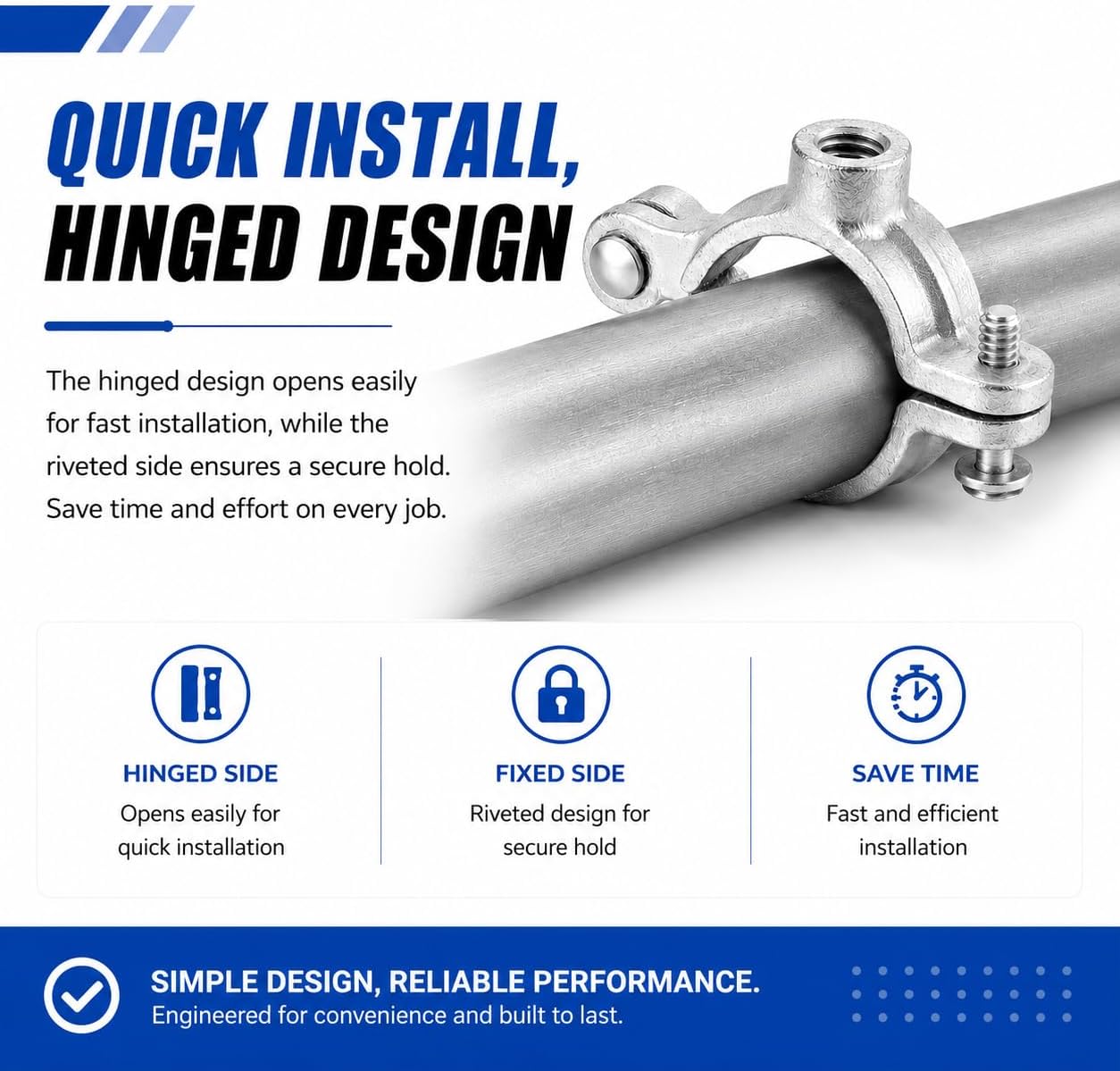 10 Pack 3/4'' Silver Hinged Split Ring Pipe Hanger, Galvanized Iron with 3/8'' Rod Fitting, Industrial Decor Mounting Bracket for Tubing and Plumbing Support